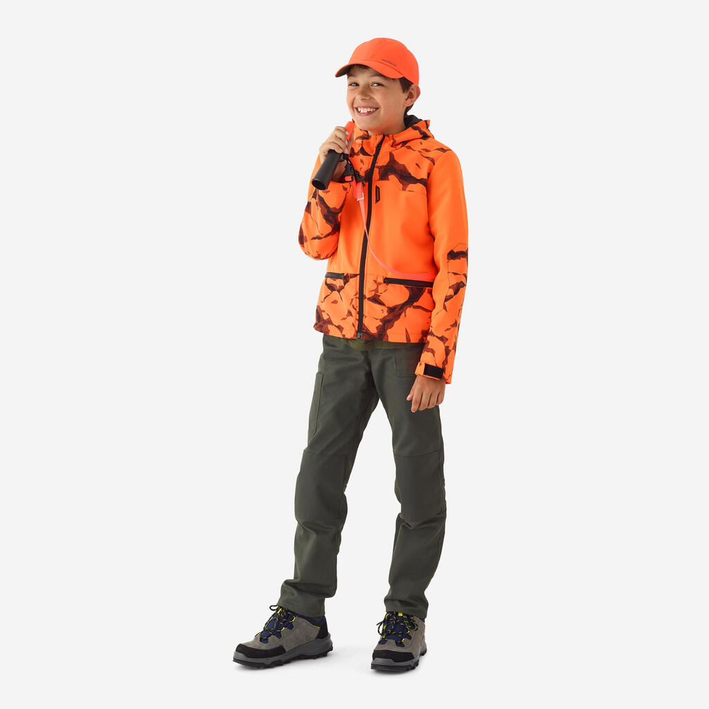 Detská poľovnícka softshellová bunda 500 reflexná
