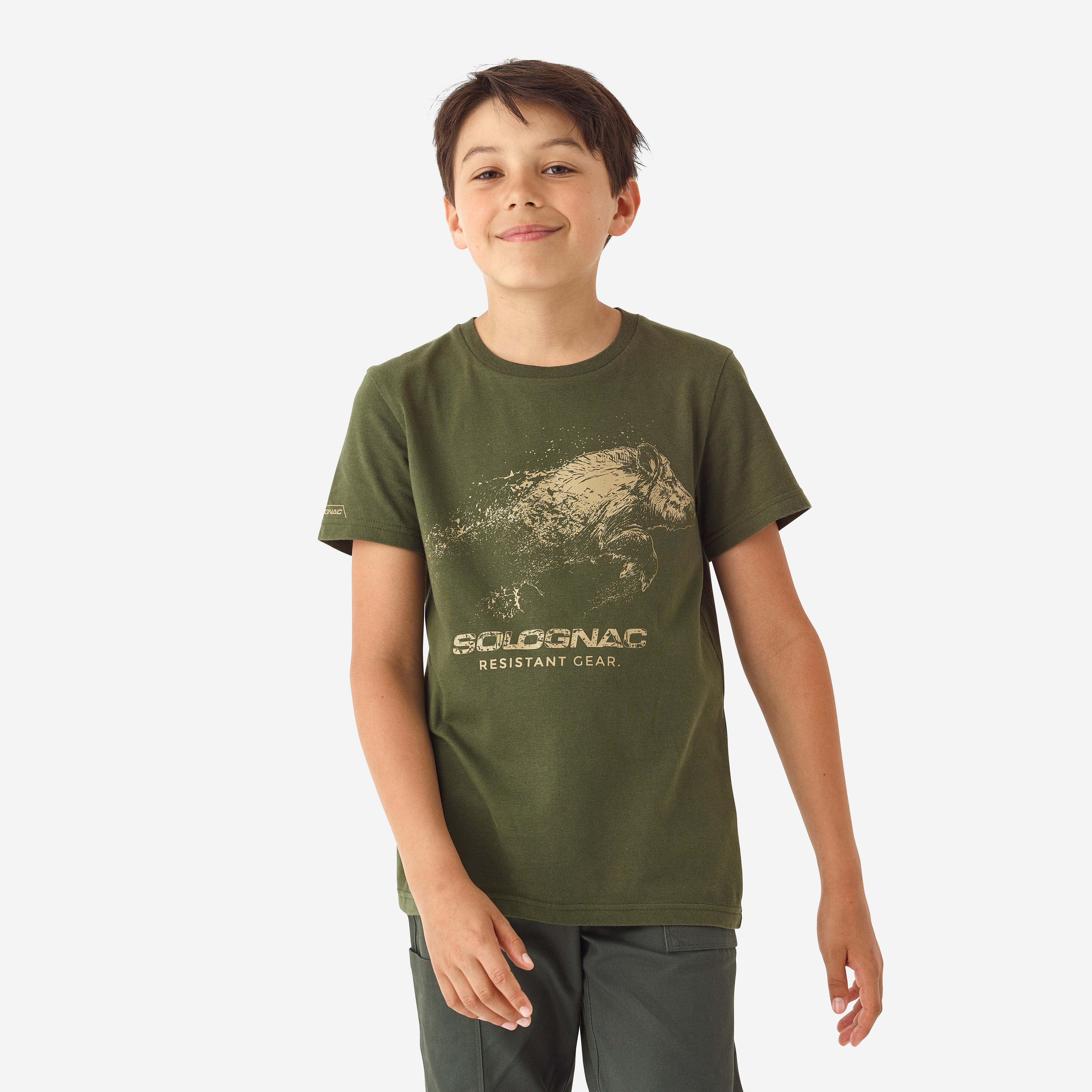 T-SHIRT JUNIOR VERDE CON STAMPA CINGHIALE