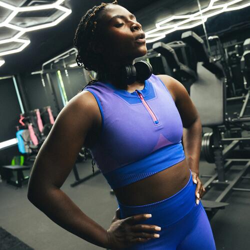 Débardeur crop top sans couture Femme - Bleu et Rose