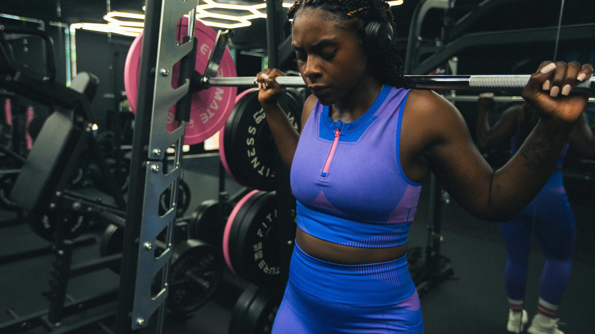 Débardeur crop top sans couture Femme - Bleu et Rose