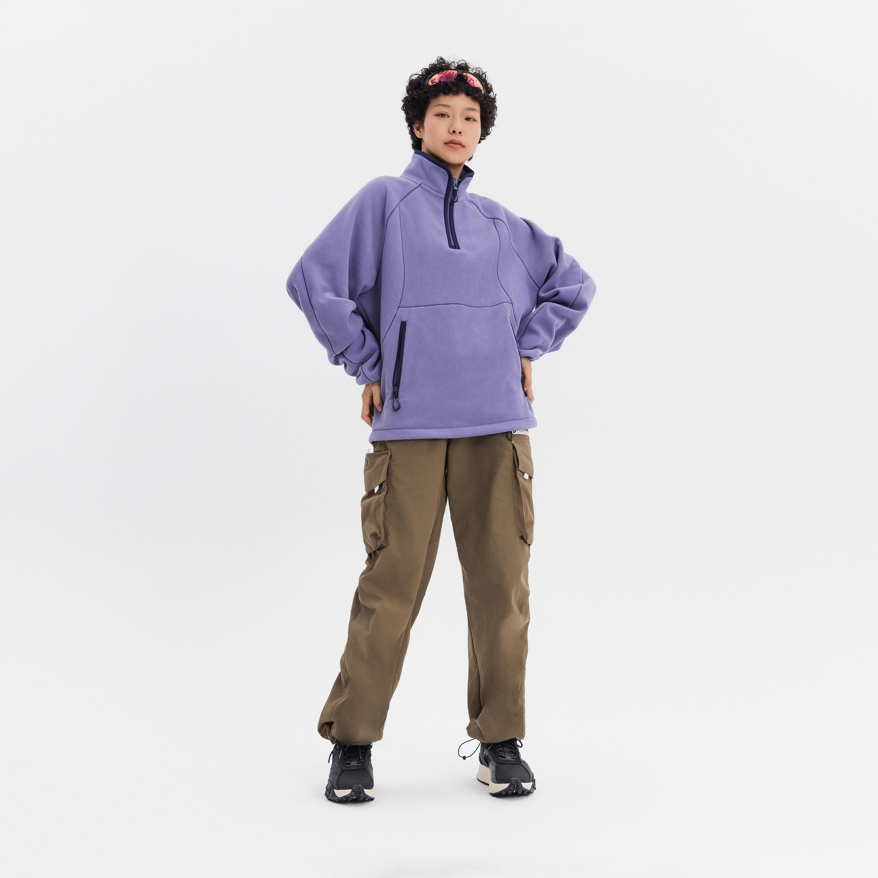 Sportswear men polar fleece half-zipped sweater-foggy purple