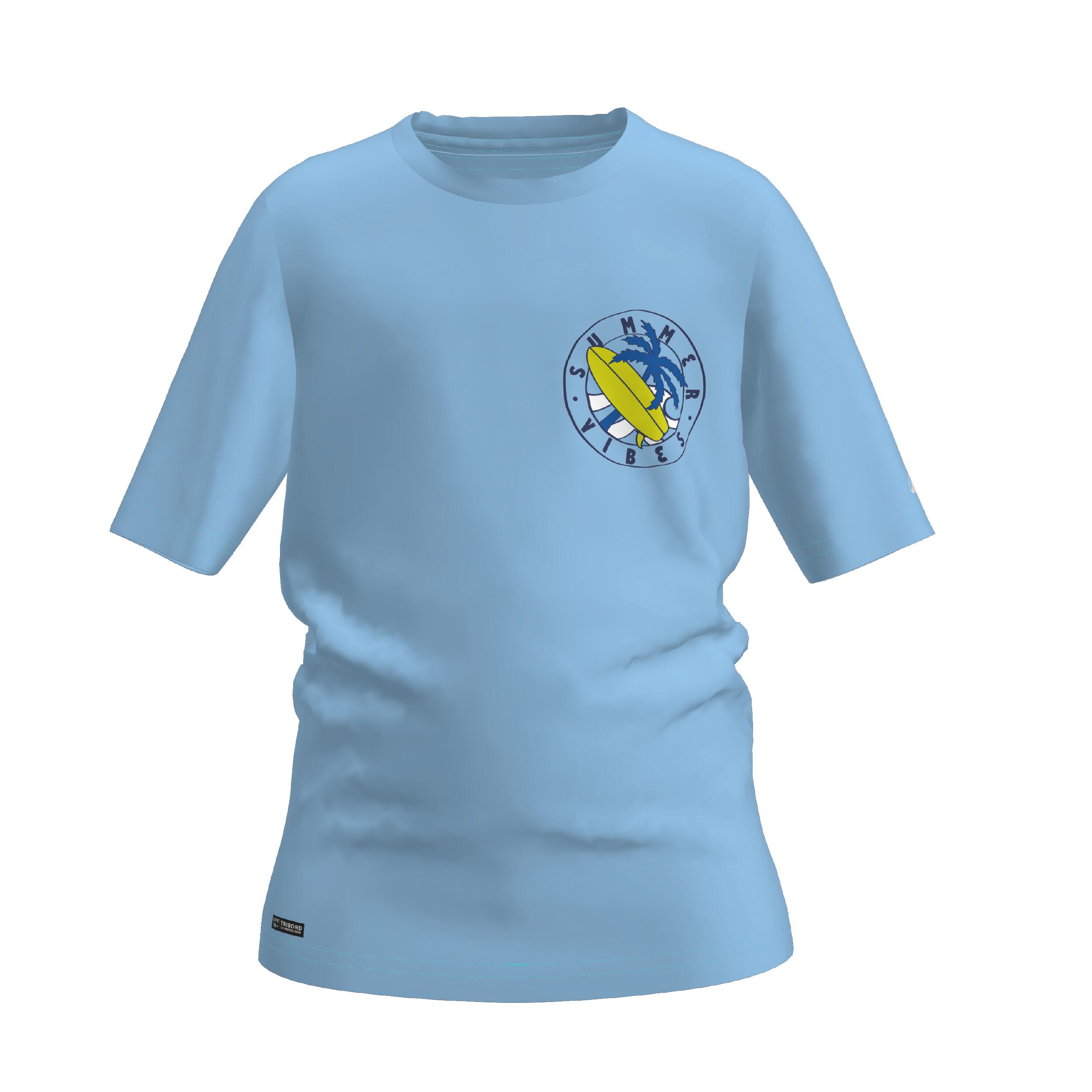 T-shirt anti UV surf Junior - 100 bleu ciel 9/22