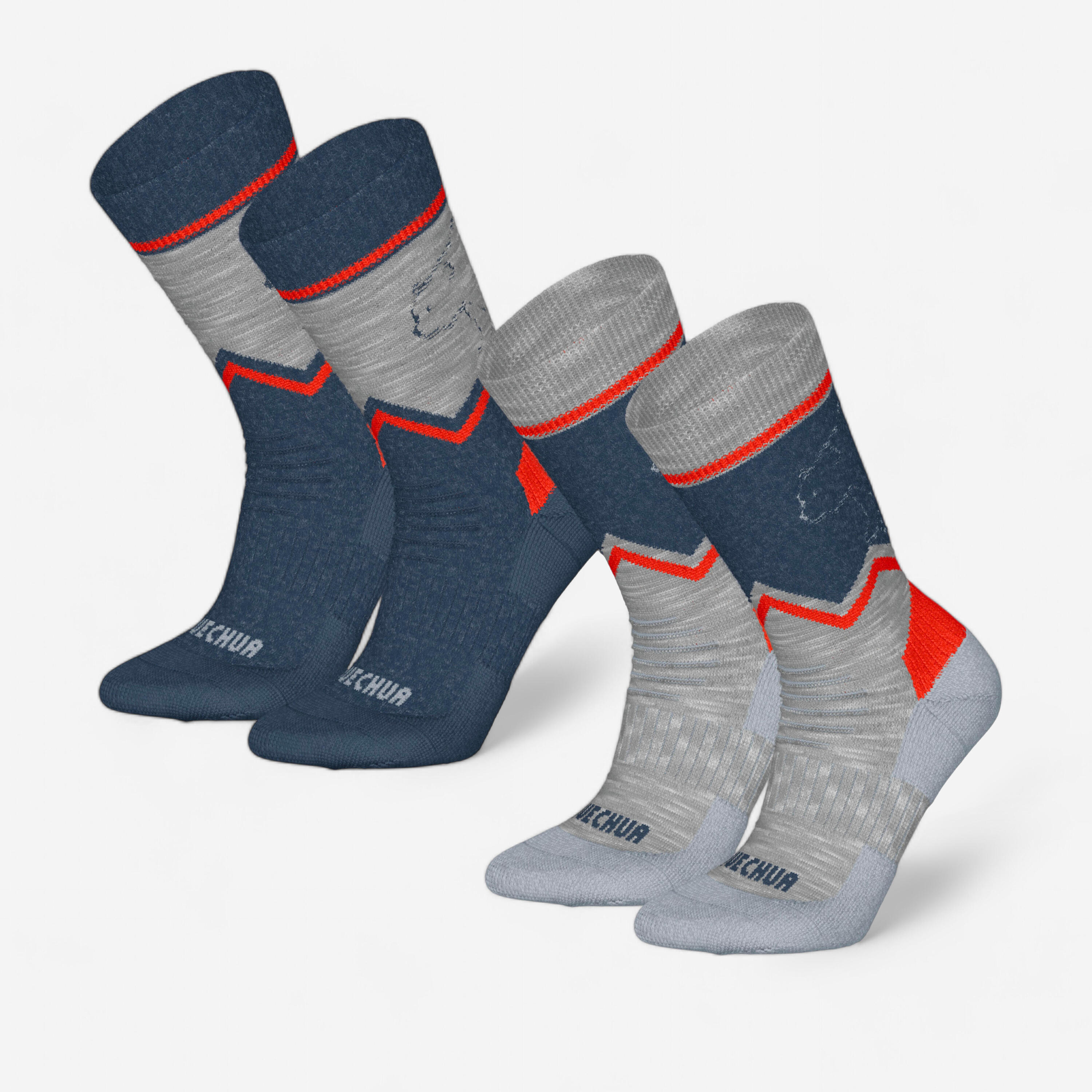 QUECHUA Calze montagna bambino SH100 MID grigie e blu, 2 paia