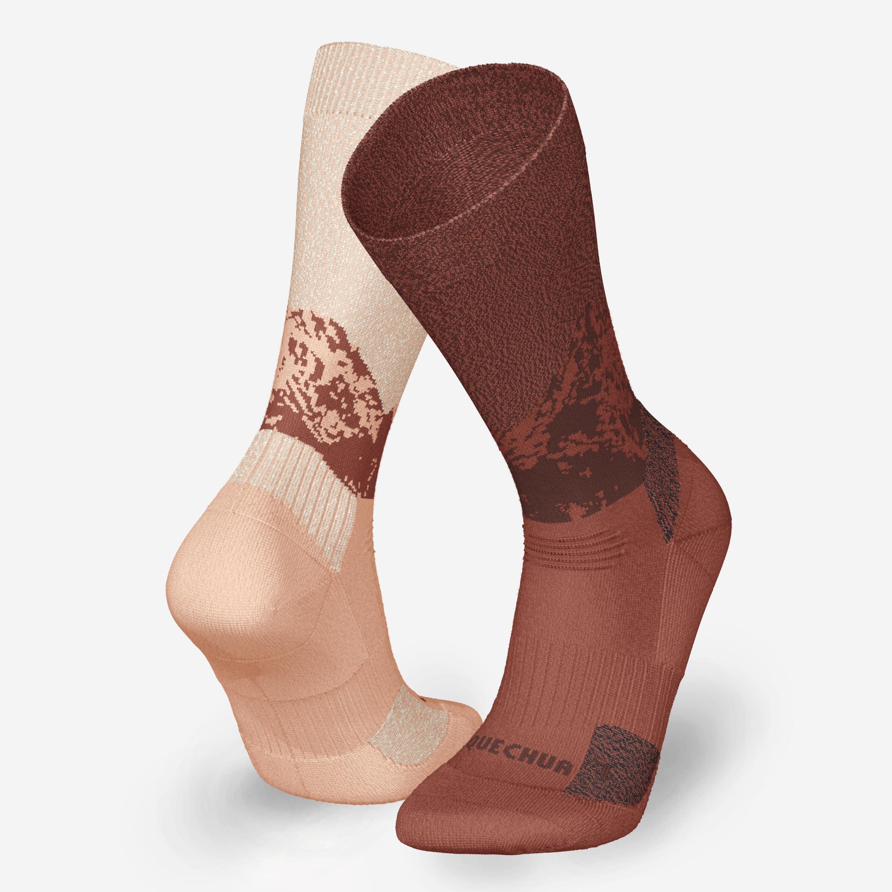 Warm hiking socks, HIKE 500 Mid - Brown 5/8