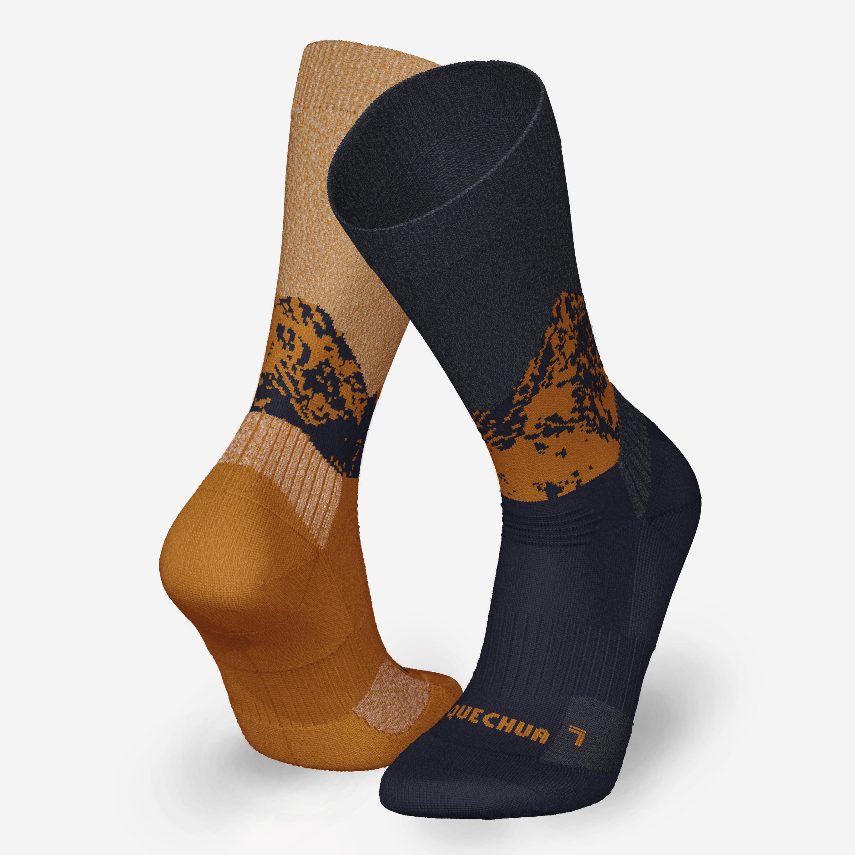 Chaussettes de randonnée chaudes, SH500 Mid bleu marron 6/7