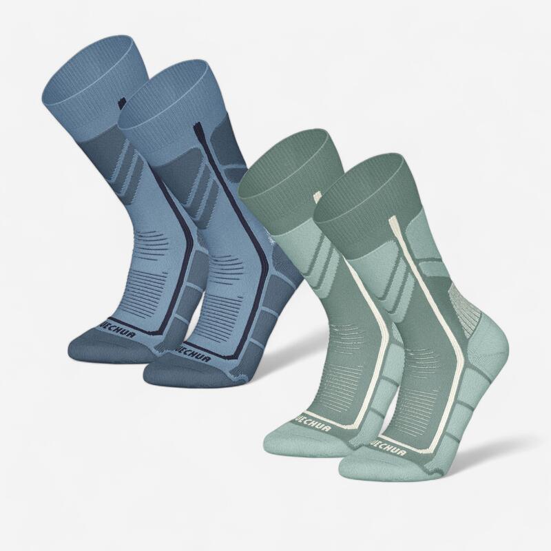 Set 2 perechi Șosete călduroase Drumeție SH500 Albastru și Gri Copii