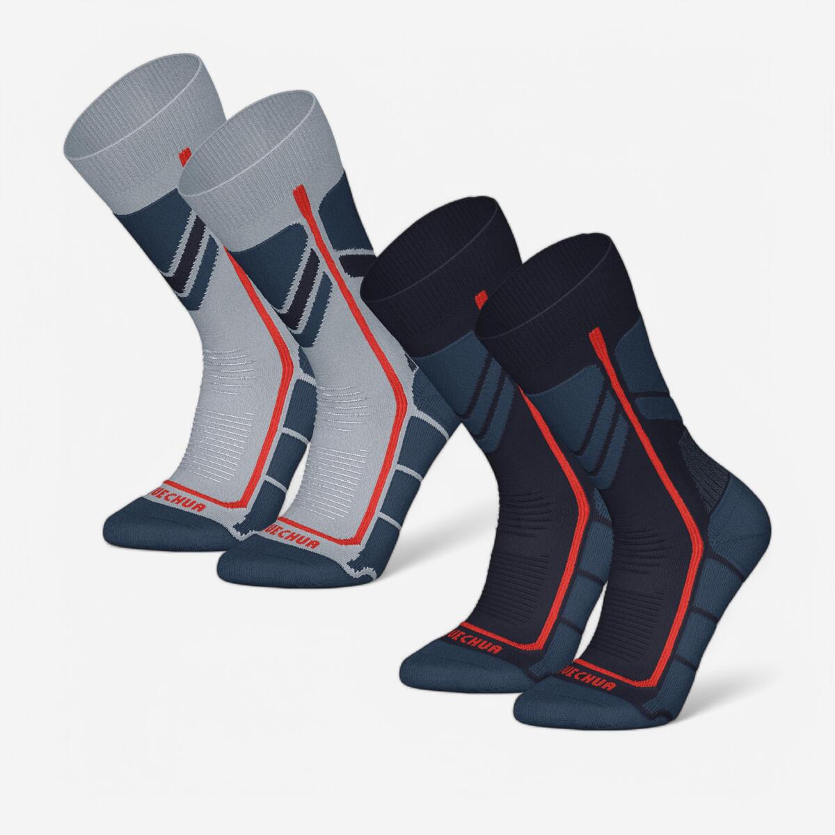 Chaussettes chaudes de randonnée enfant (lot 2 paires) SH500 bleu et gris