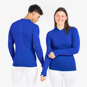 Camiseta térmica de fútbol manga larga adulto azul índigo keepdry 500