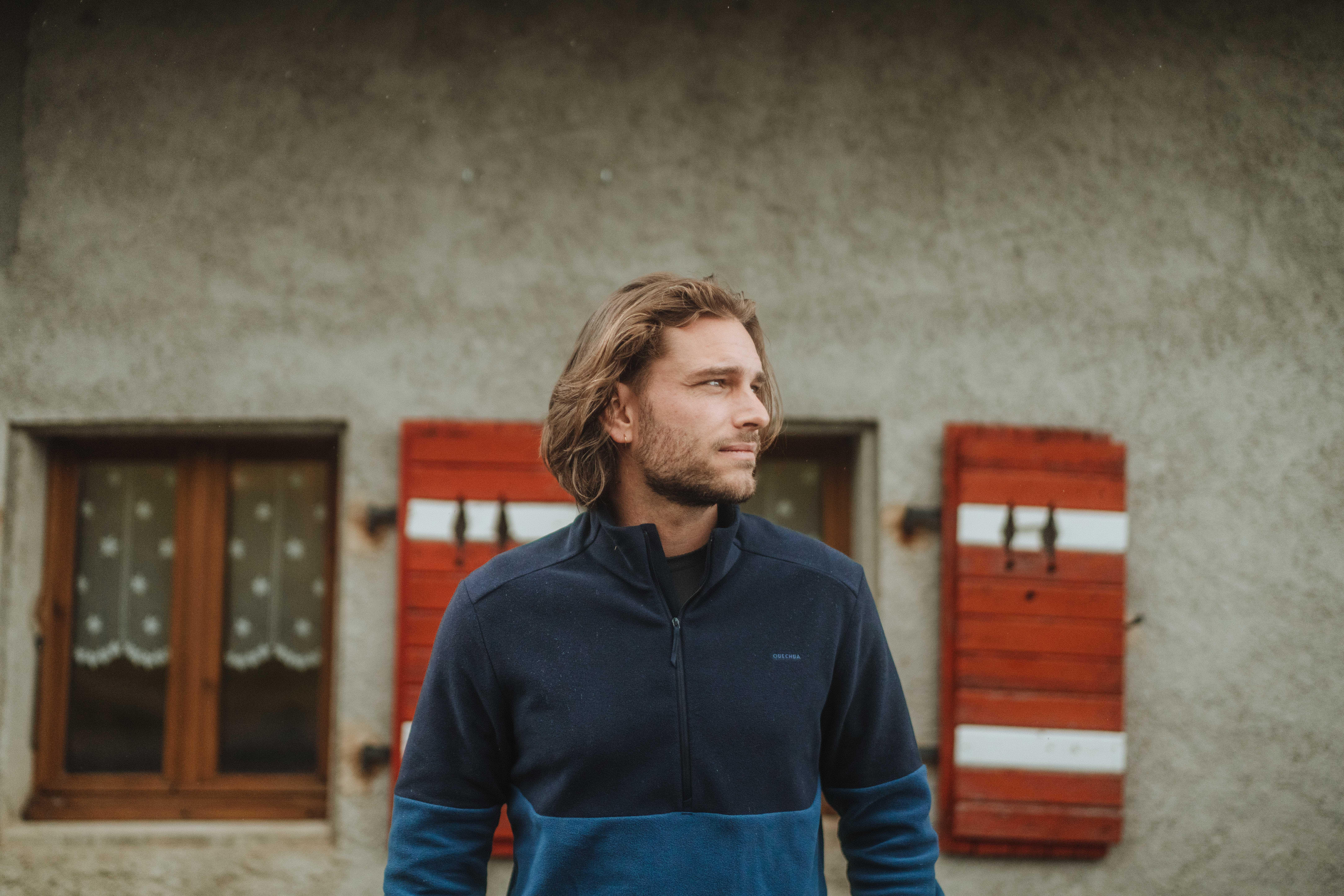 Men’s mountain hiking fleece jacket, MH500 Half Zip - Blue