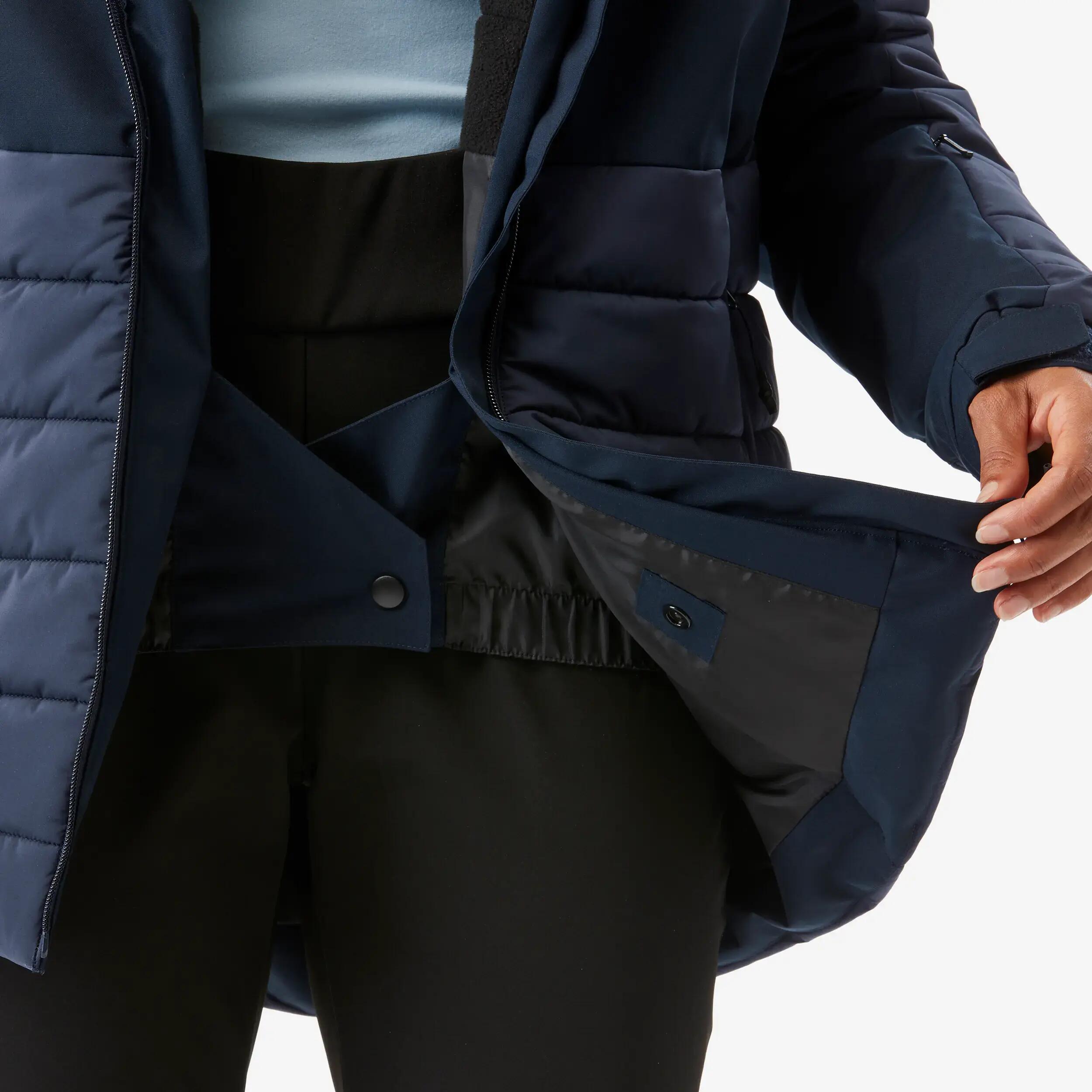 Women’s mid-length warm ski and snowboard jacket - 100 Navy Blue -  5