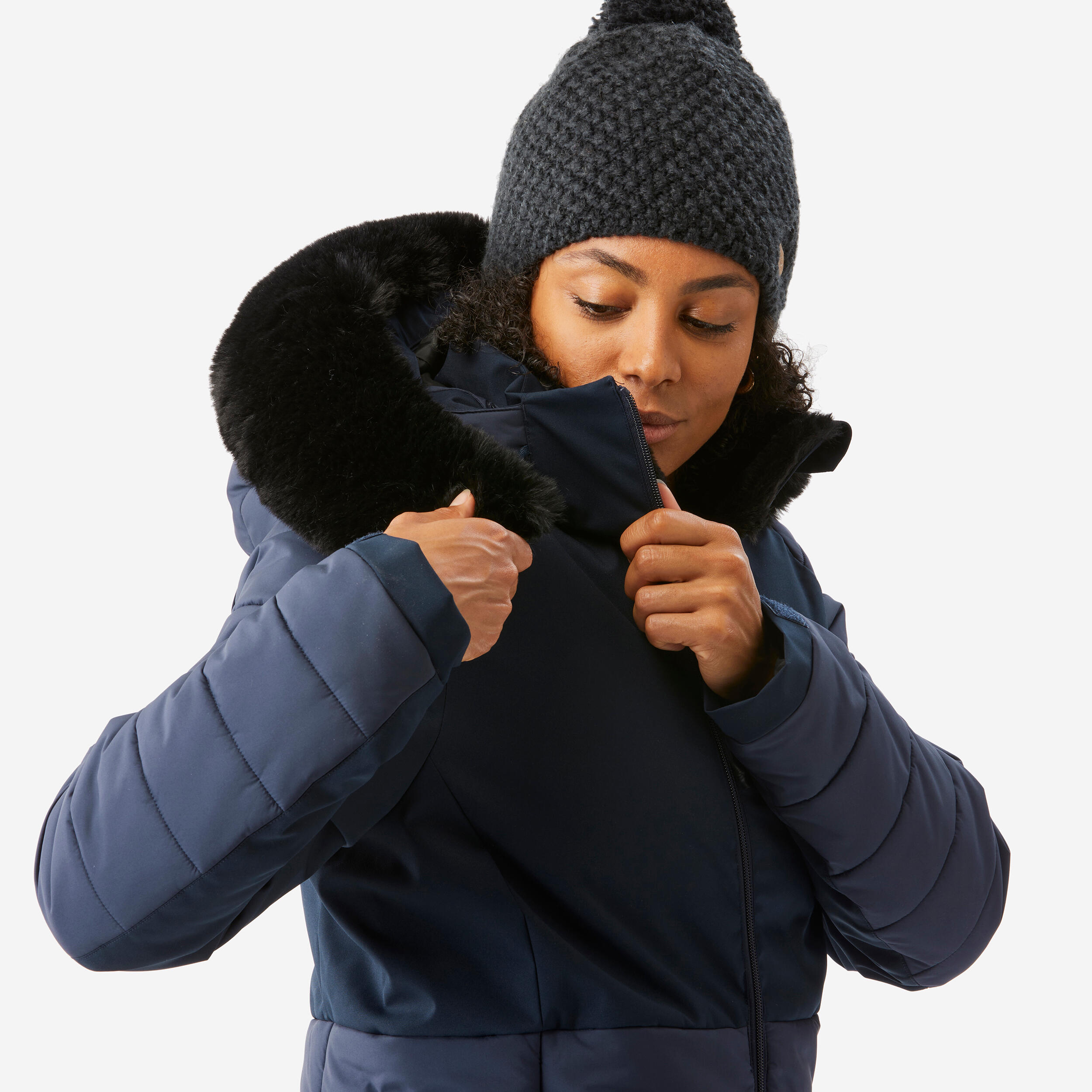Women s Warm Ski Jacket 100 15 C Navy Blue