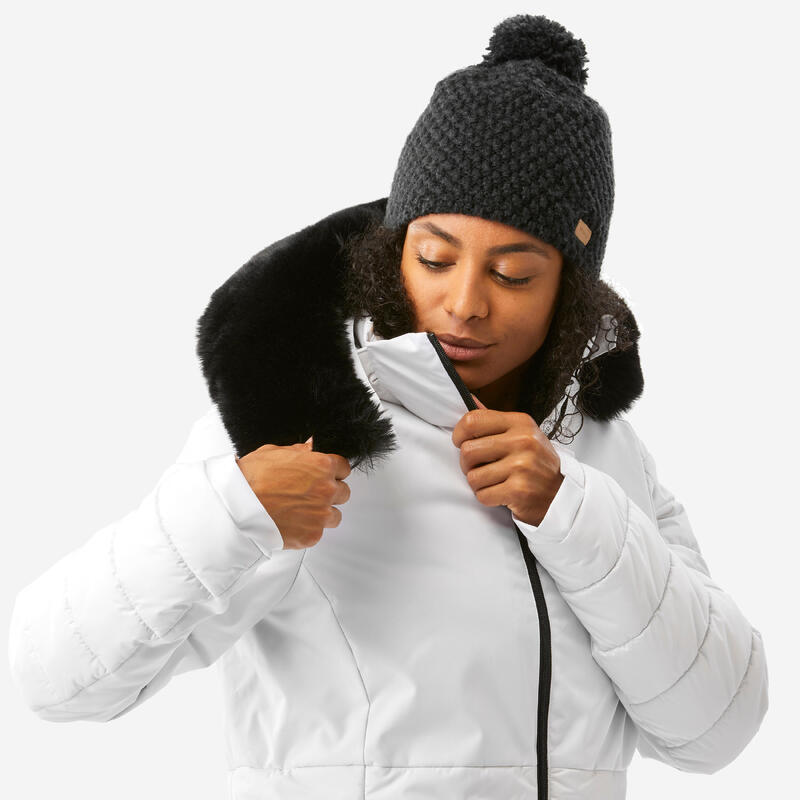 Veste de ski chaude mi-longue femme, 100 blanc