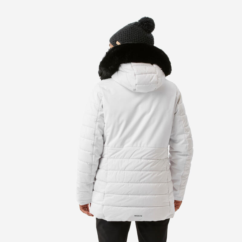 Veste de ski chaude mi-longue femme, 100 blanc