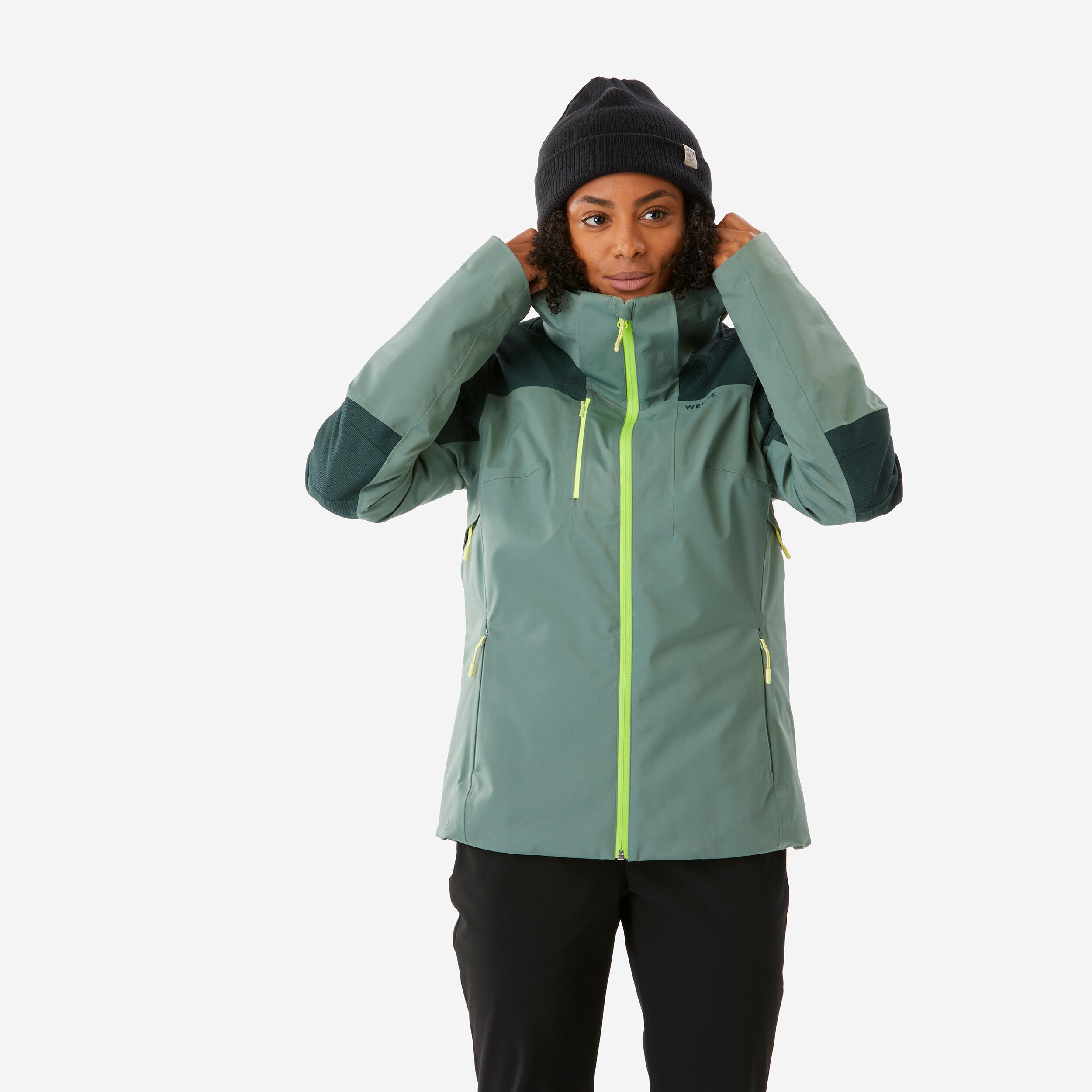 WEDZE 500 SPORT Women's waterproof and durable ski jacket - green