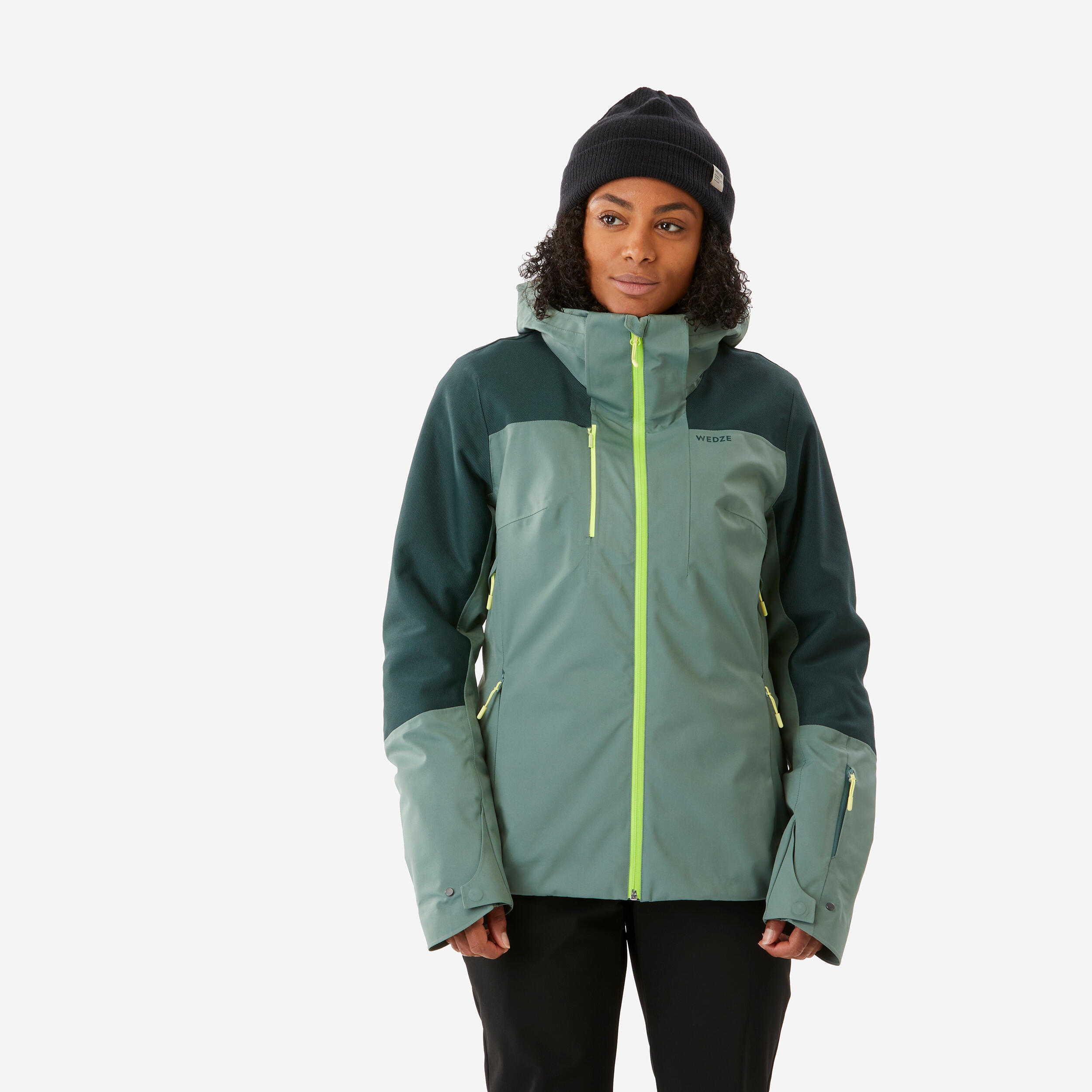 Waterproof and durable women's ski jacket, 500 SPORT green