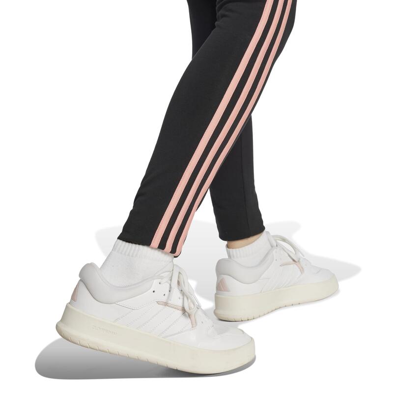 Leggings ADIDAS donna palestra vita alta cotone 3 strisce nero-rosa