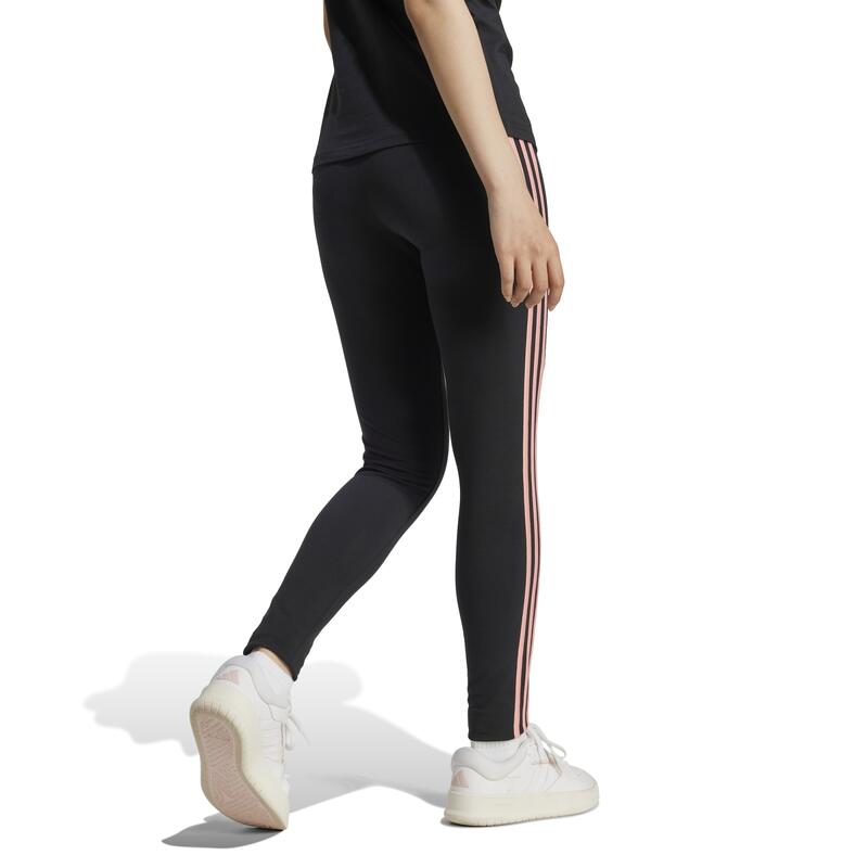 Leggings ADIDAS donna palestra vita alta cotone 3 strisce nero-rosa