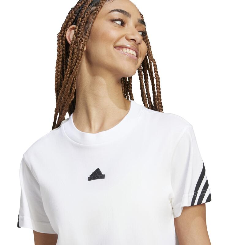 Tricou Fitness ADIDAS cu 3 benzi Alb cu imprimeu Damă 