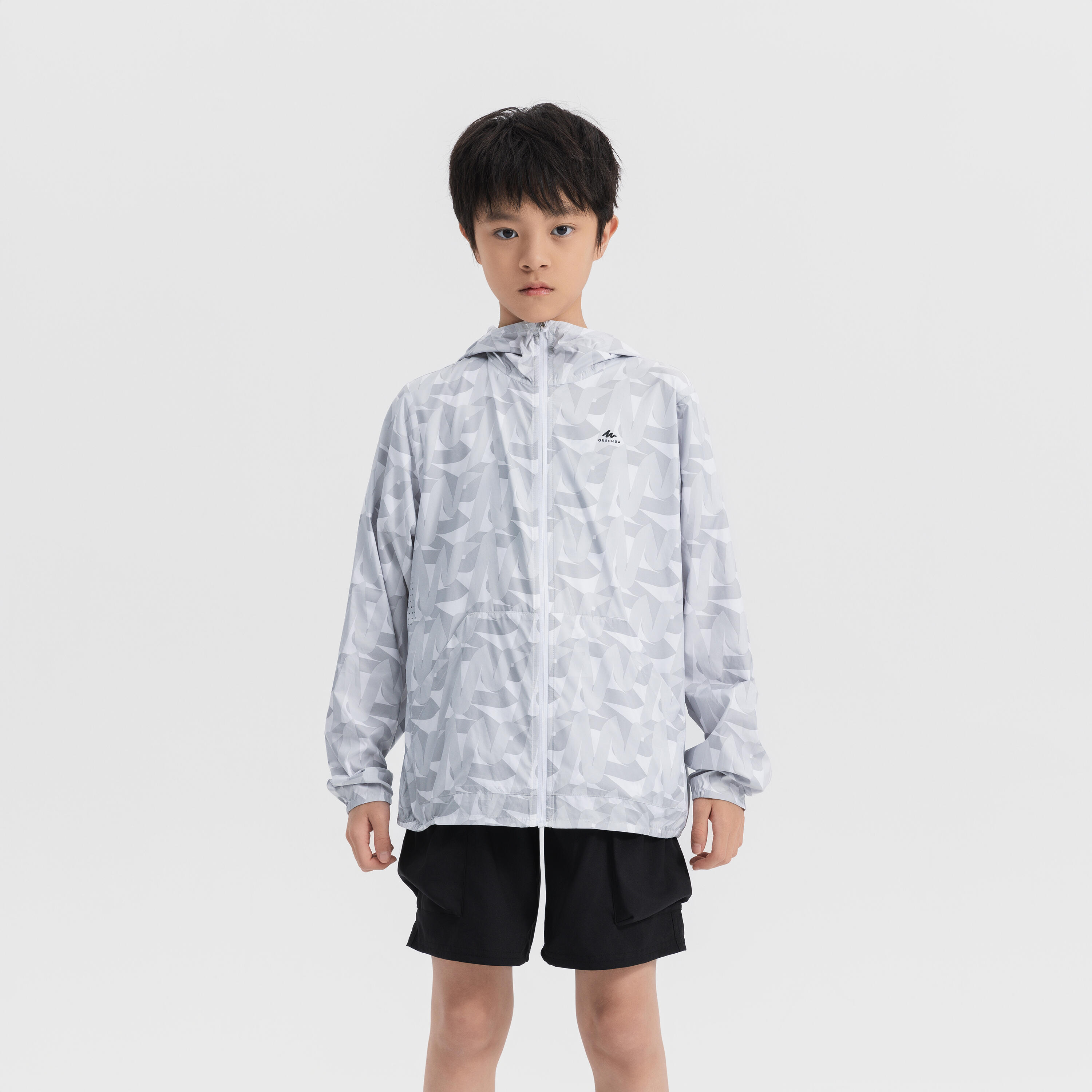 Jaket Anak Anti UV Helium MH500 - Abu-abu tampak depan