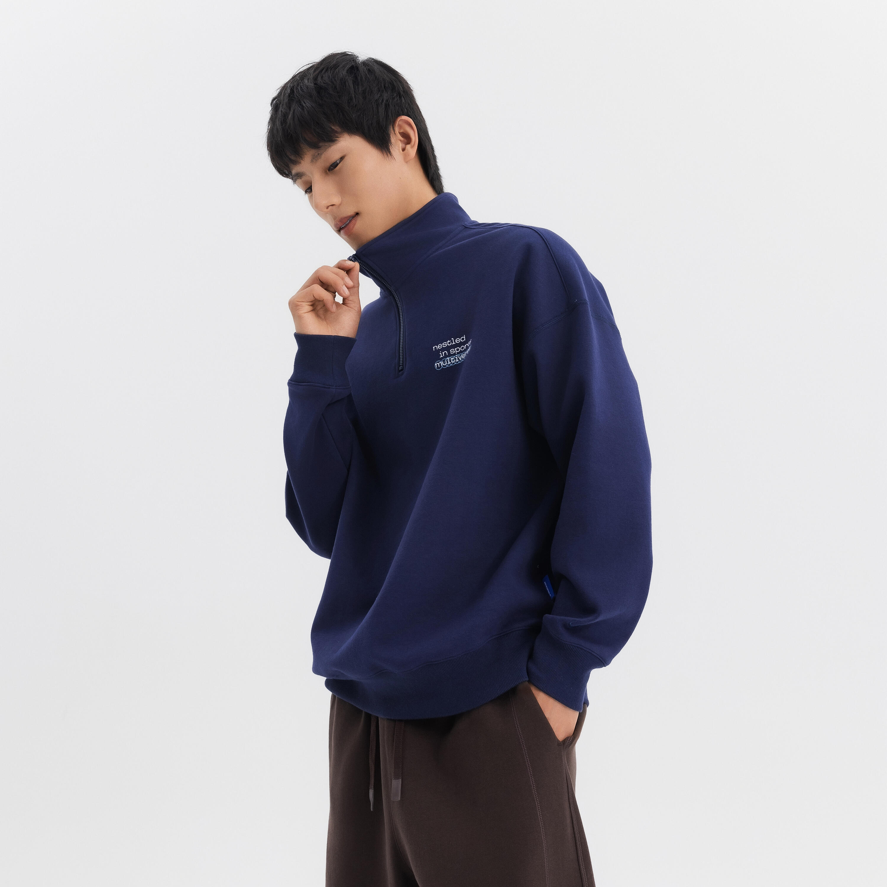 Sportswear men half-zip sweater-steel blue