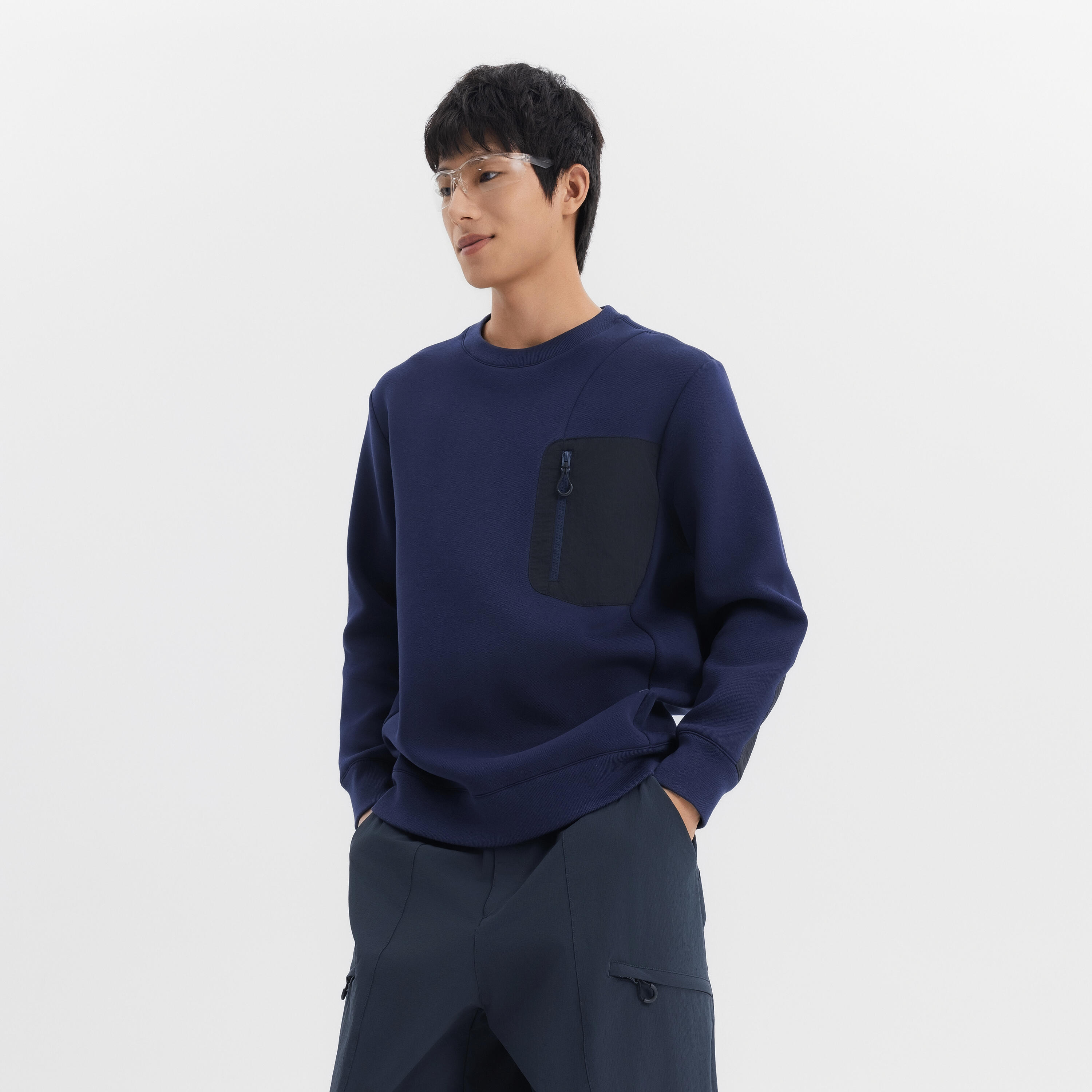 Sportswear men pocket sweater crew neck steel blue