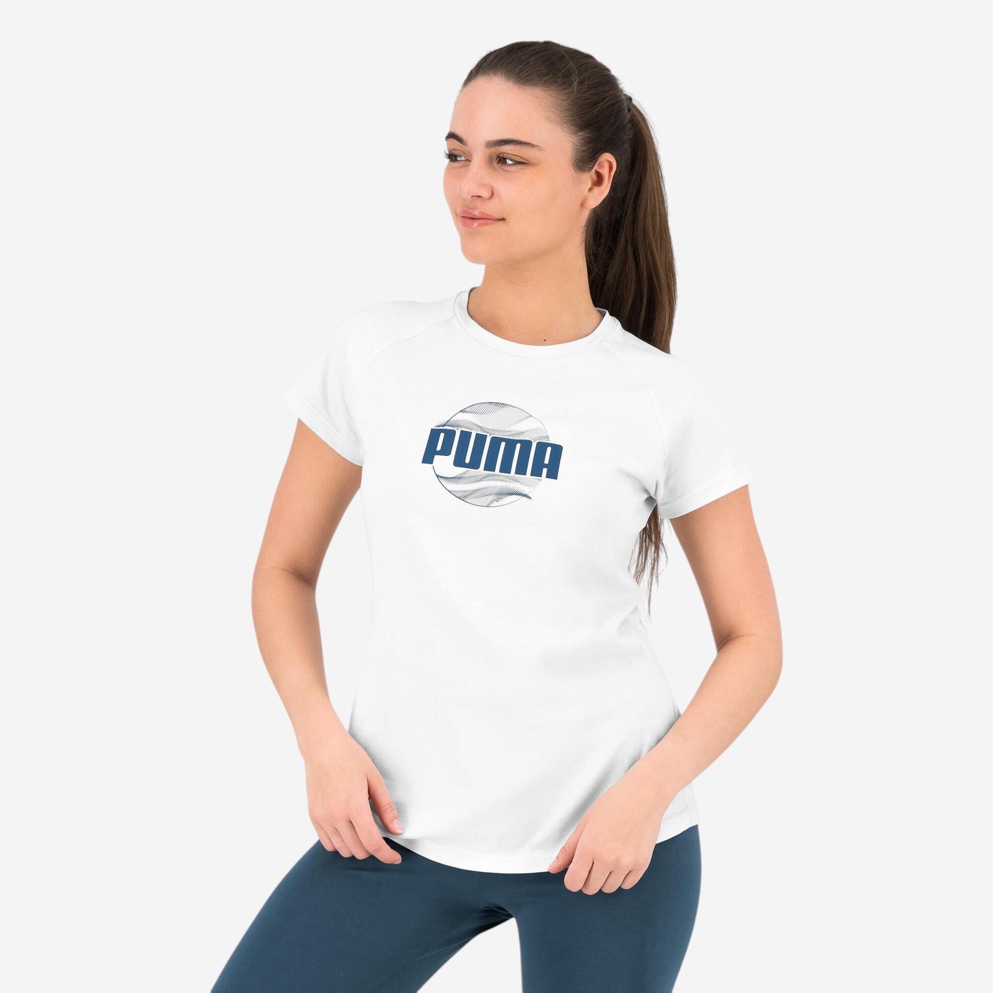 Puma T-Shirt Damen Logo-Print ‒ blau | 04067982274245 Puma T-Shirt Damen Logo-Print ‒ blau | 04067982274245