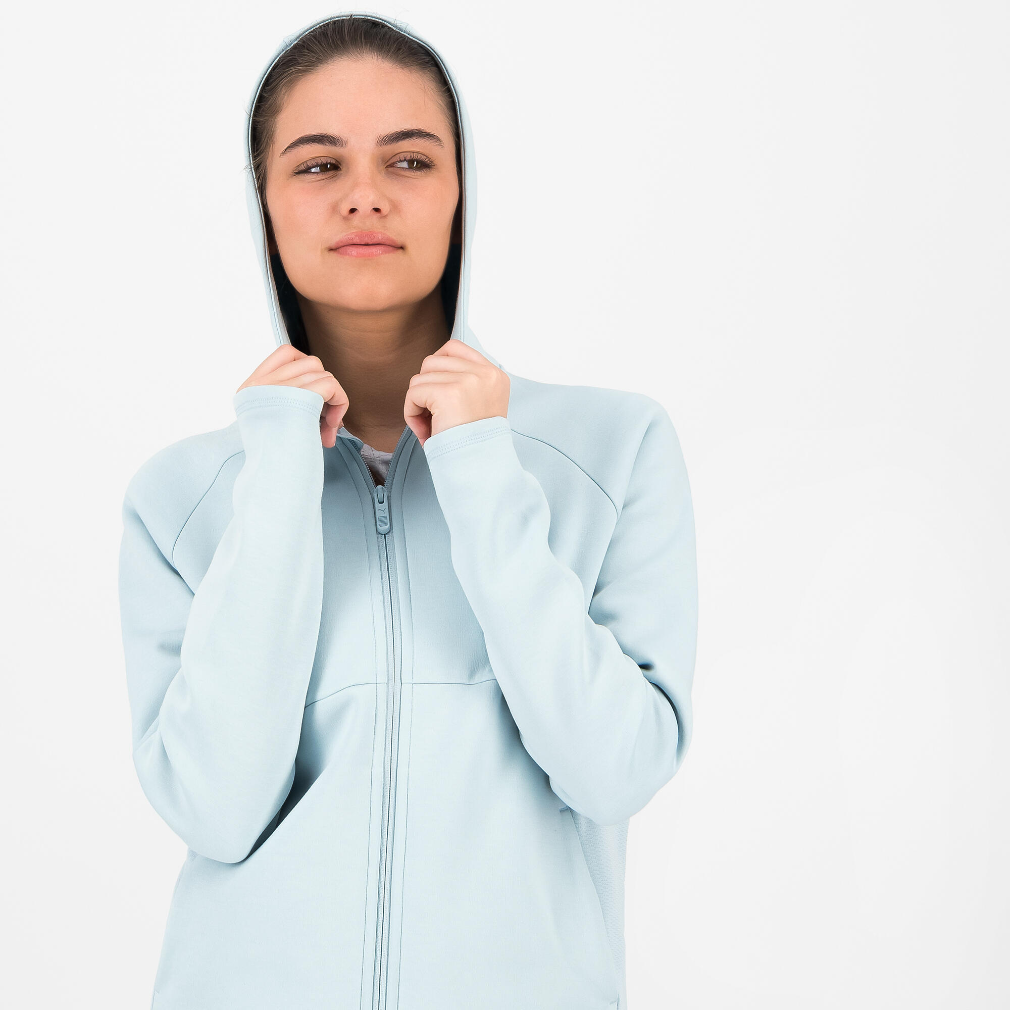 Felpa Puma donna palestra con cappuccio e zip pesante celeste PUMA