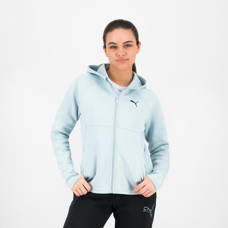 Felpa Puma donna palestra con cappuccio e zip pesante celeste