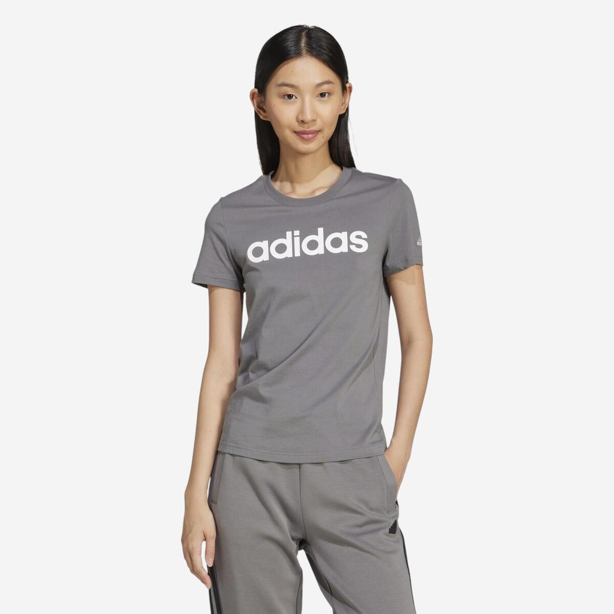 T-shirt imprimé logo Adidas femme - gris foncé