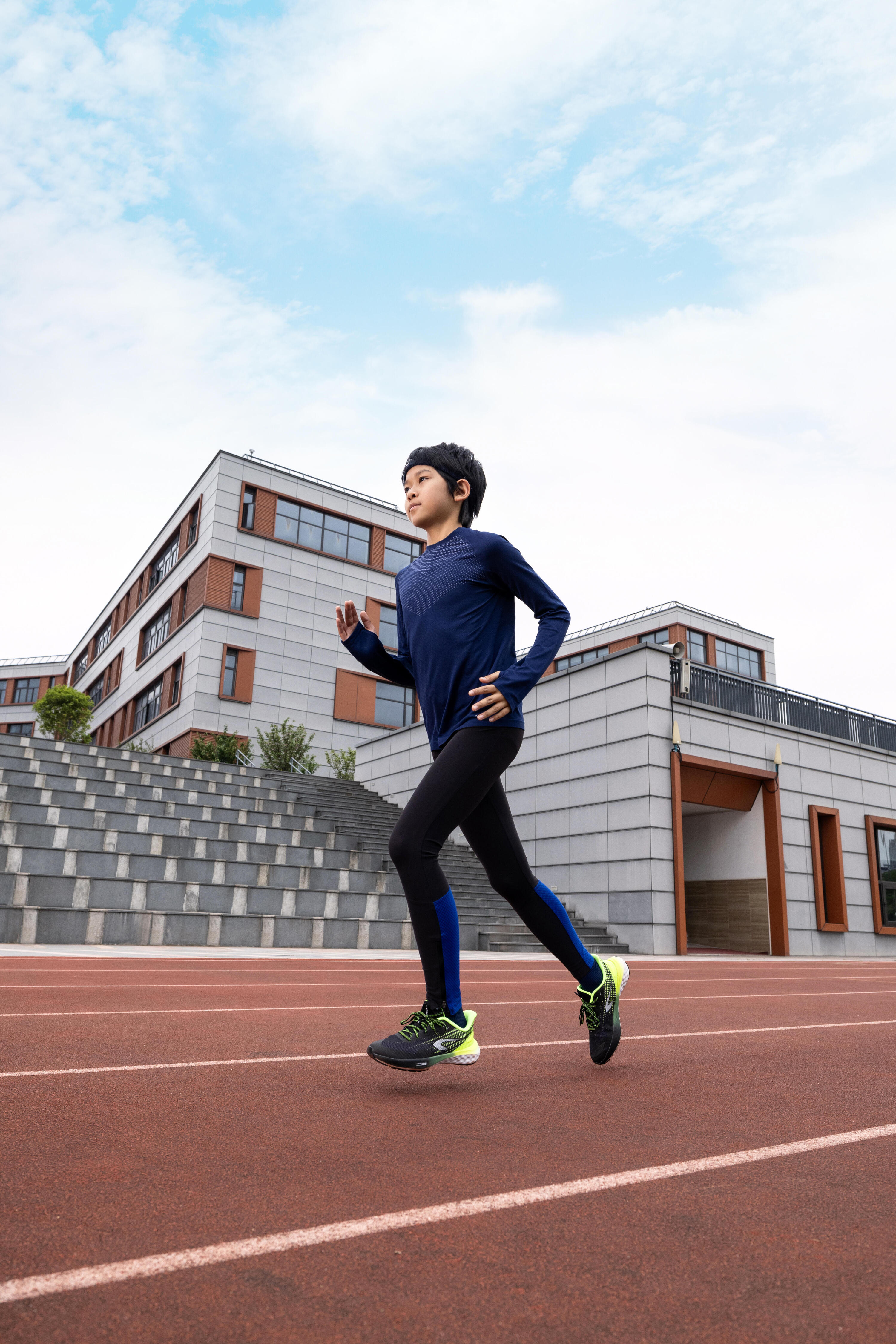 Laufshirt langarm Kinder atmungsaktiv - Skincare dunkelblau/grau  9/11