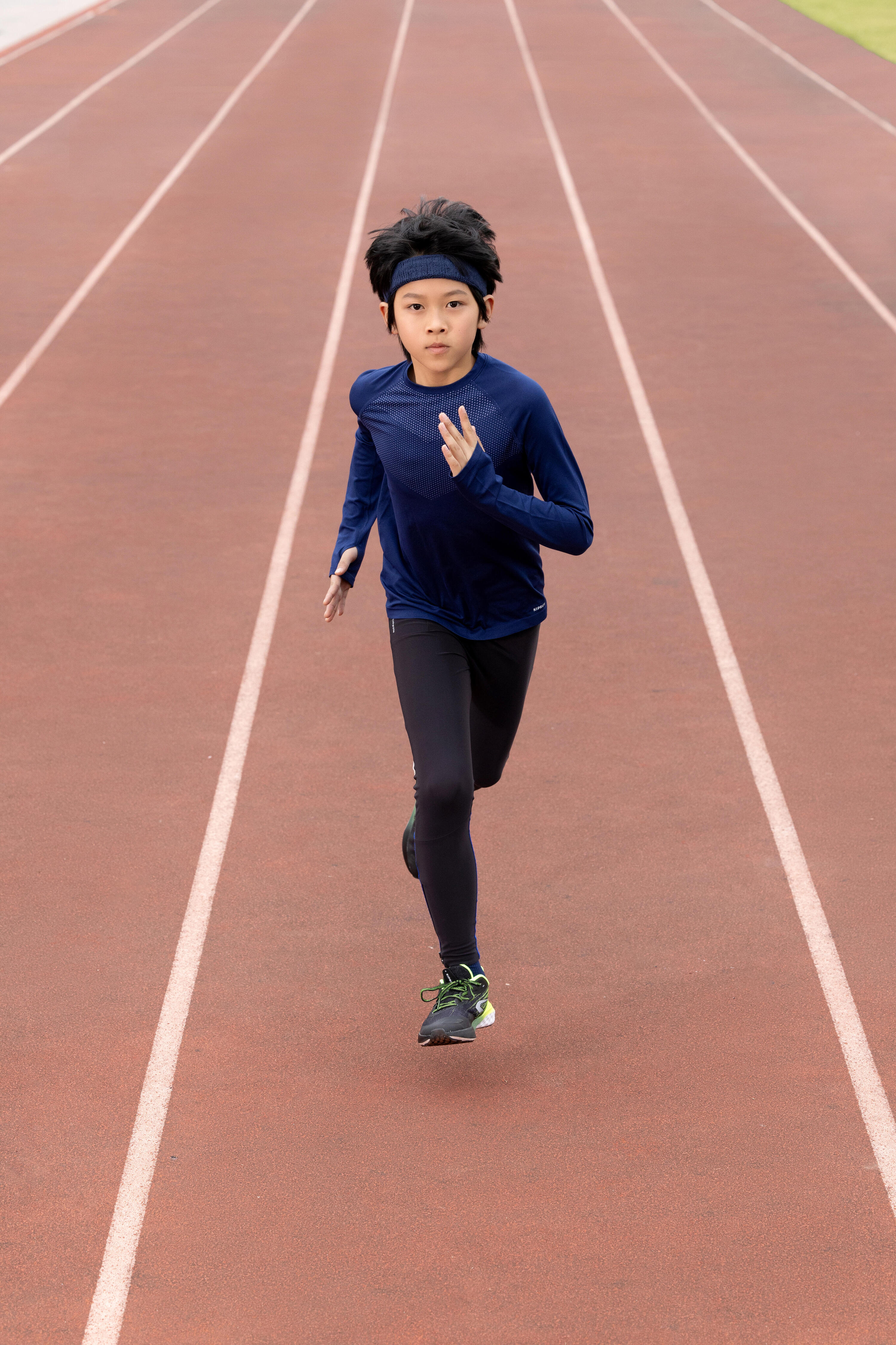 Laufshirt langarm Kinder atmungsaktiv - Skincare dunkelblau/grau  8/11