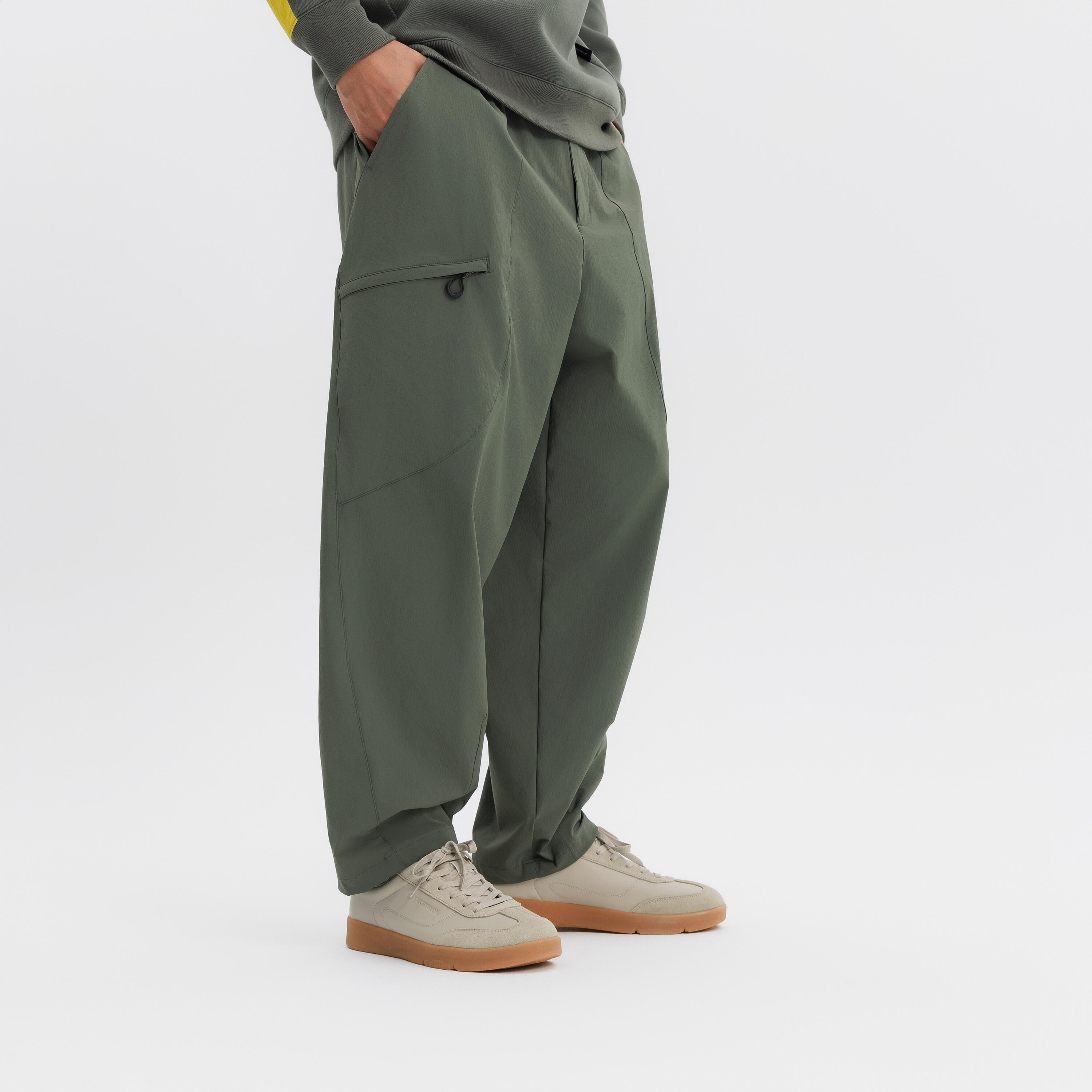Sportswear men zipper tapered pants-ash khaki green