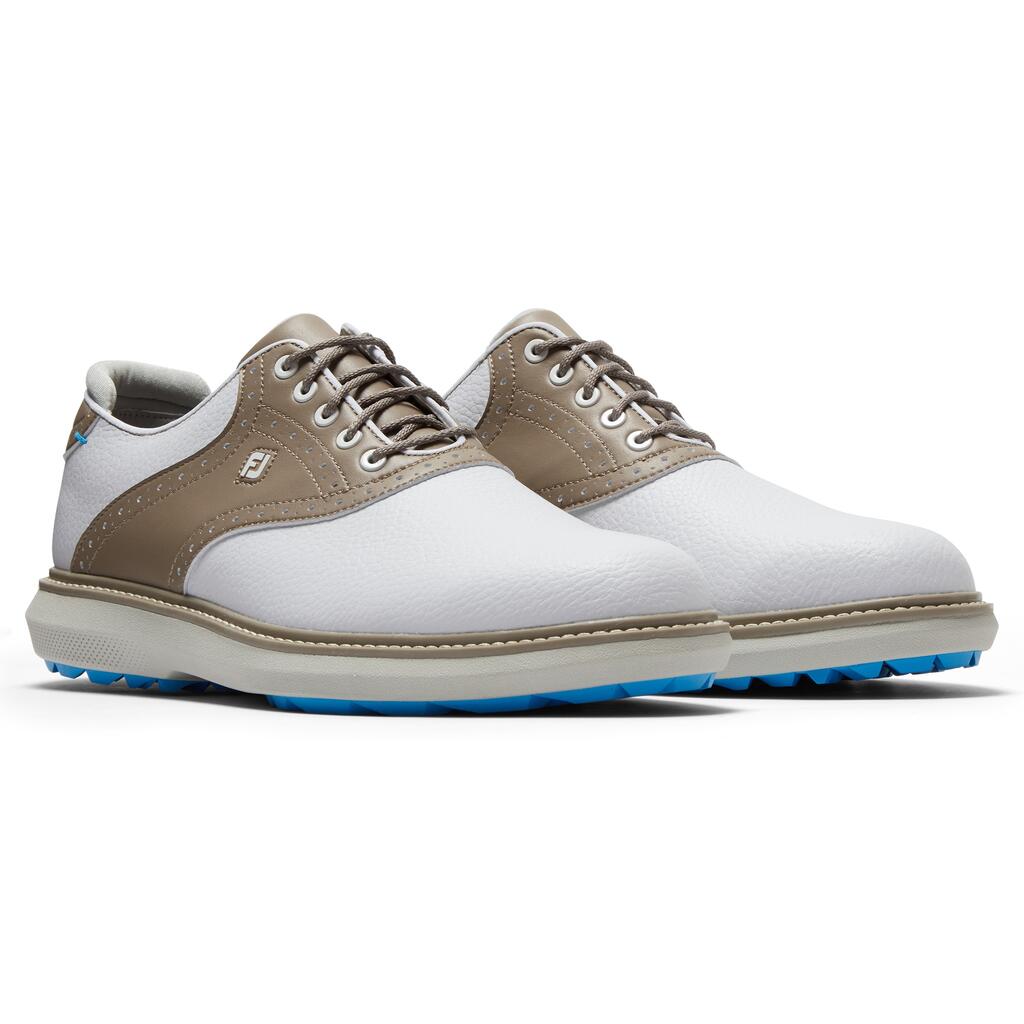 M golf shoes FootJoy Traditions Spikeless white khaki - Wide width