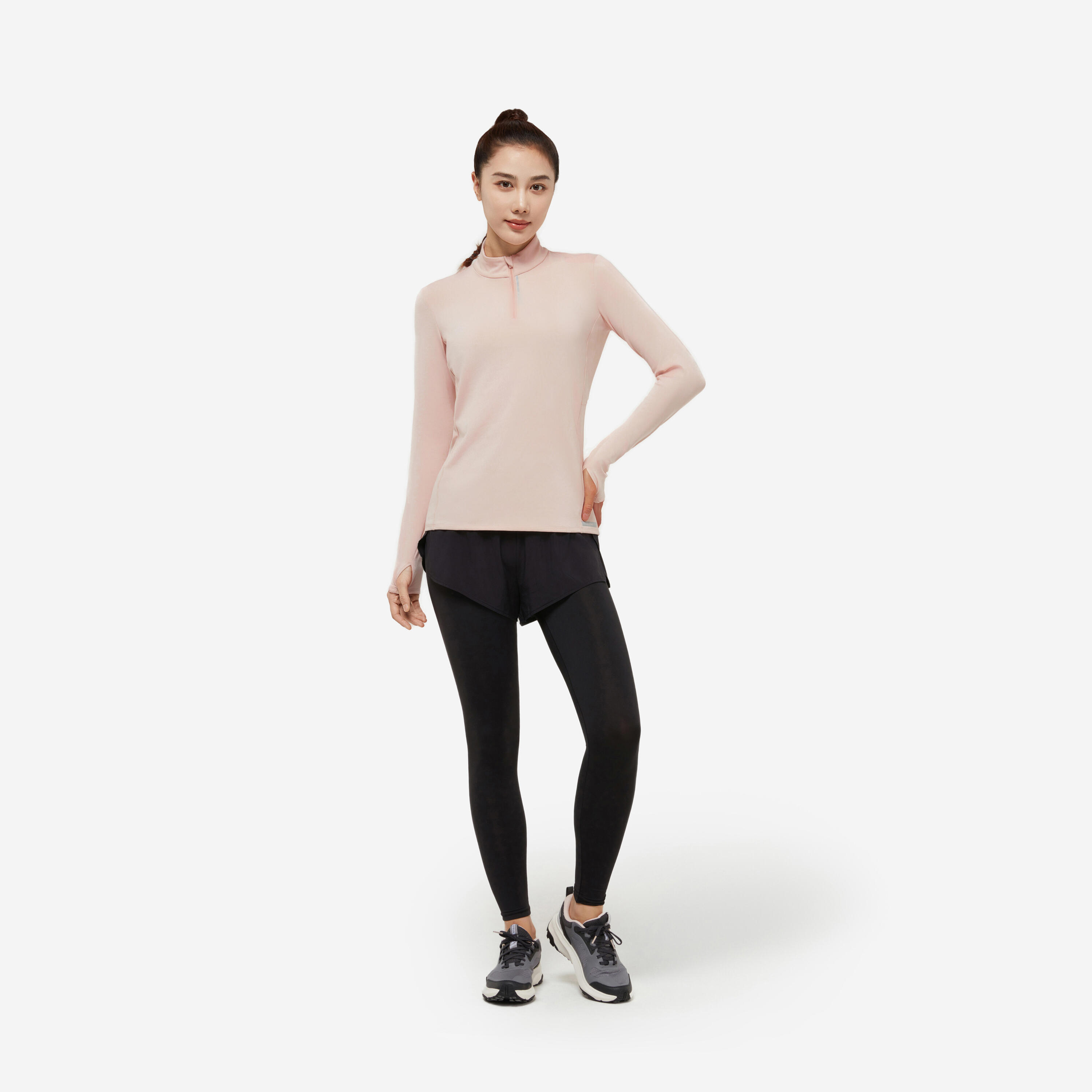 Women's Warm Long-Sleeved Running Shirt, Run 100 Warm 1/2 Zip - KALENJI