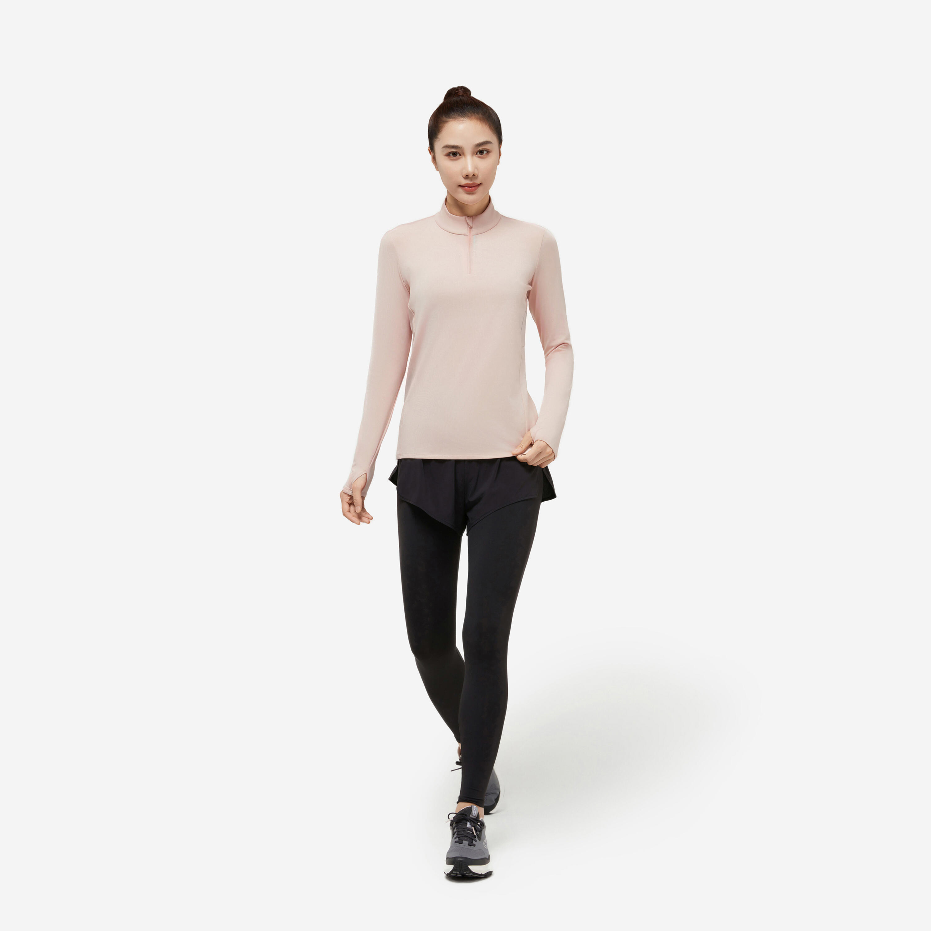 Women's Warm Long-Sleeved Running Shirt, Run 100 Warm 1/2 Zip - KALENJI