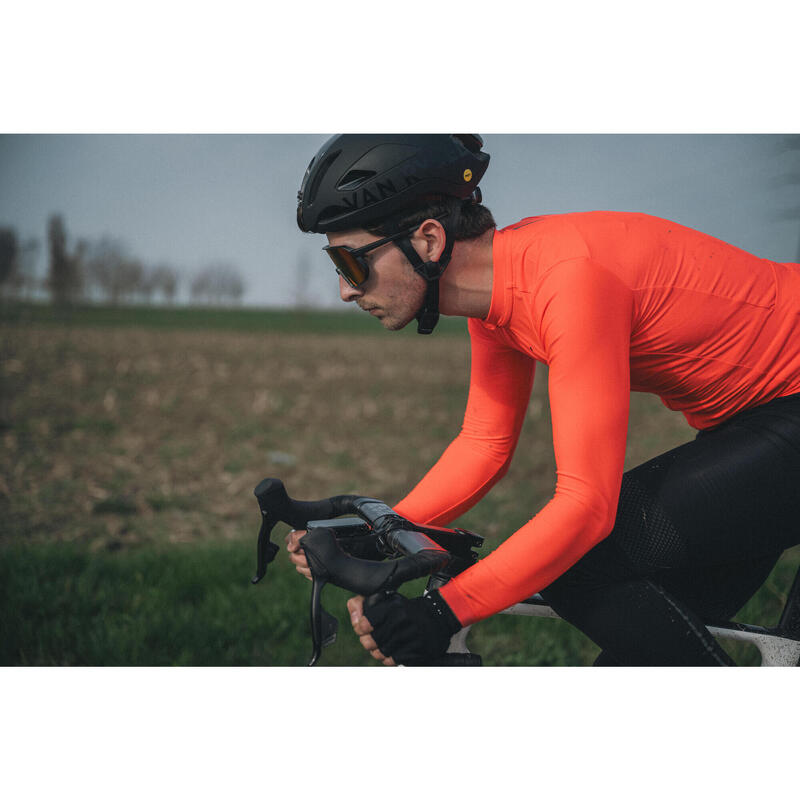 Maillot Ciclismo Carretera Unisex Entretiempo Manga Larga Racer 2 Naranja fluor