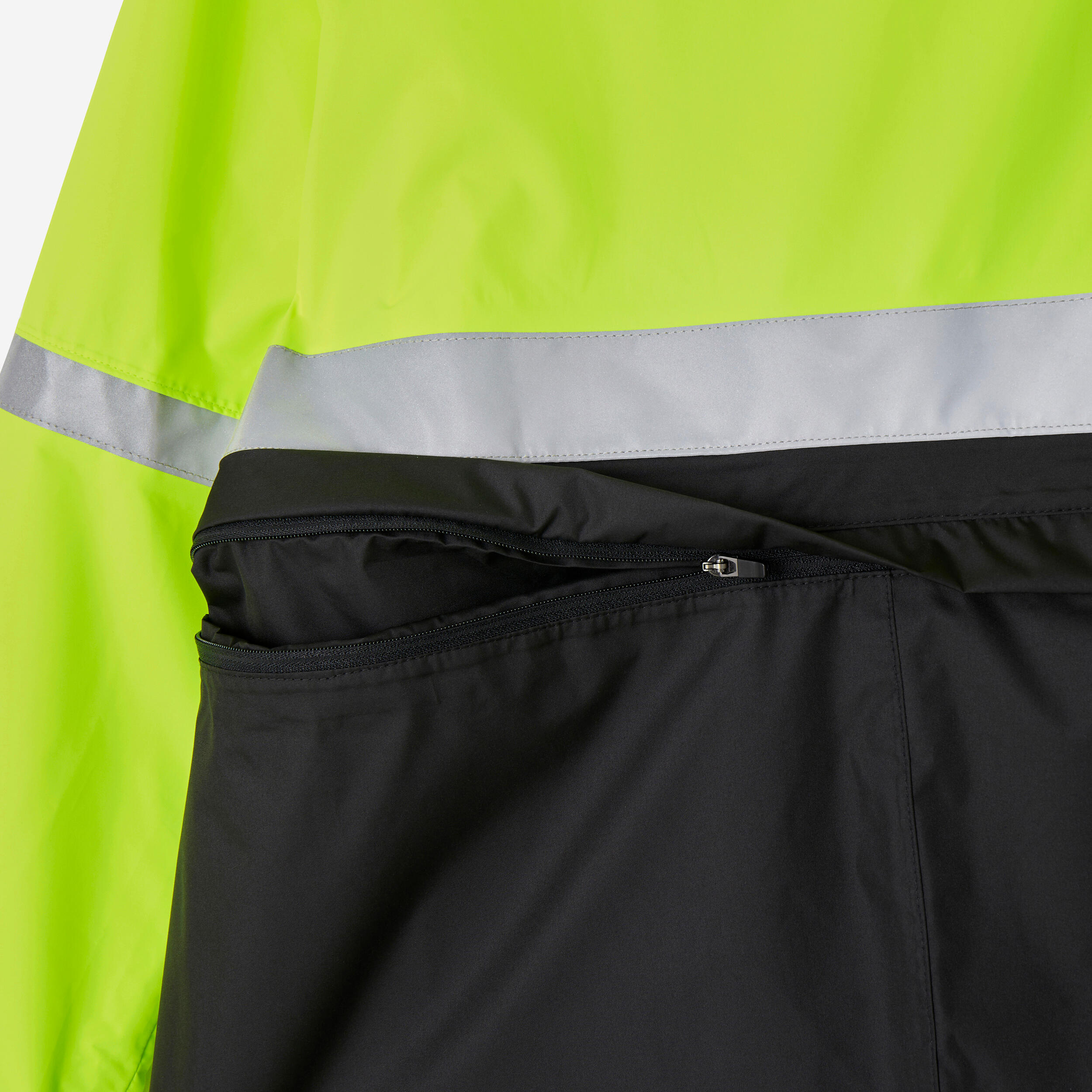 KIDS RAIN PONCHO DAY NIGHT VISIBILITY - BLACK NEON YELLOW 5/8