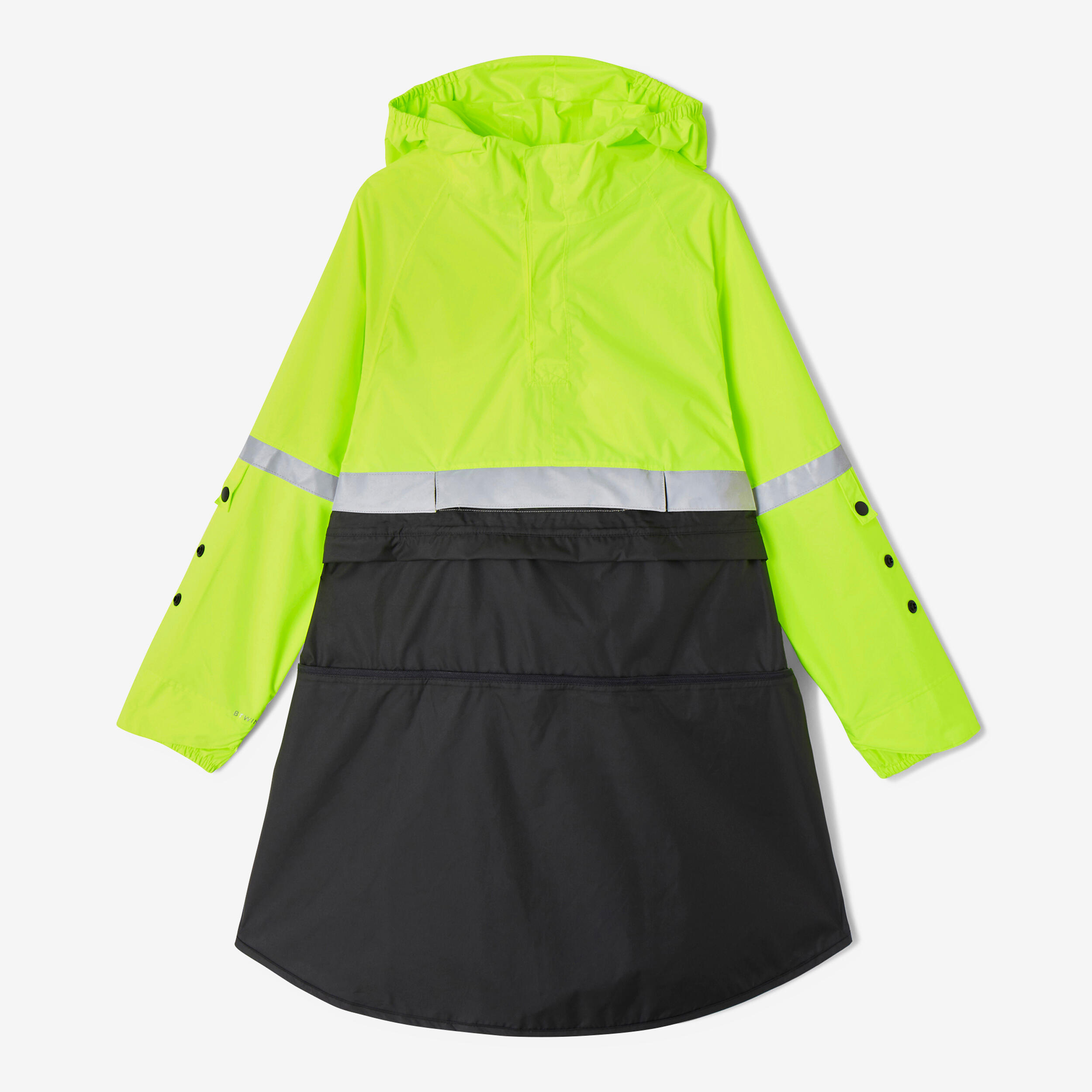 KIDS RAIN PONCHO DAY NIGHT VISIBILITY BLACK NEON YELLOW