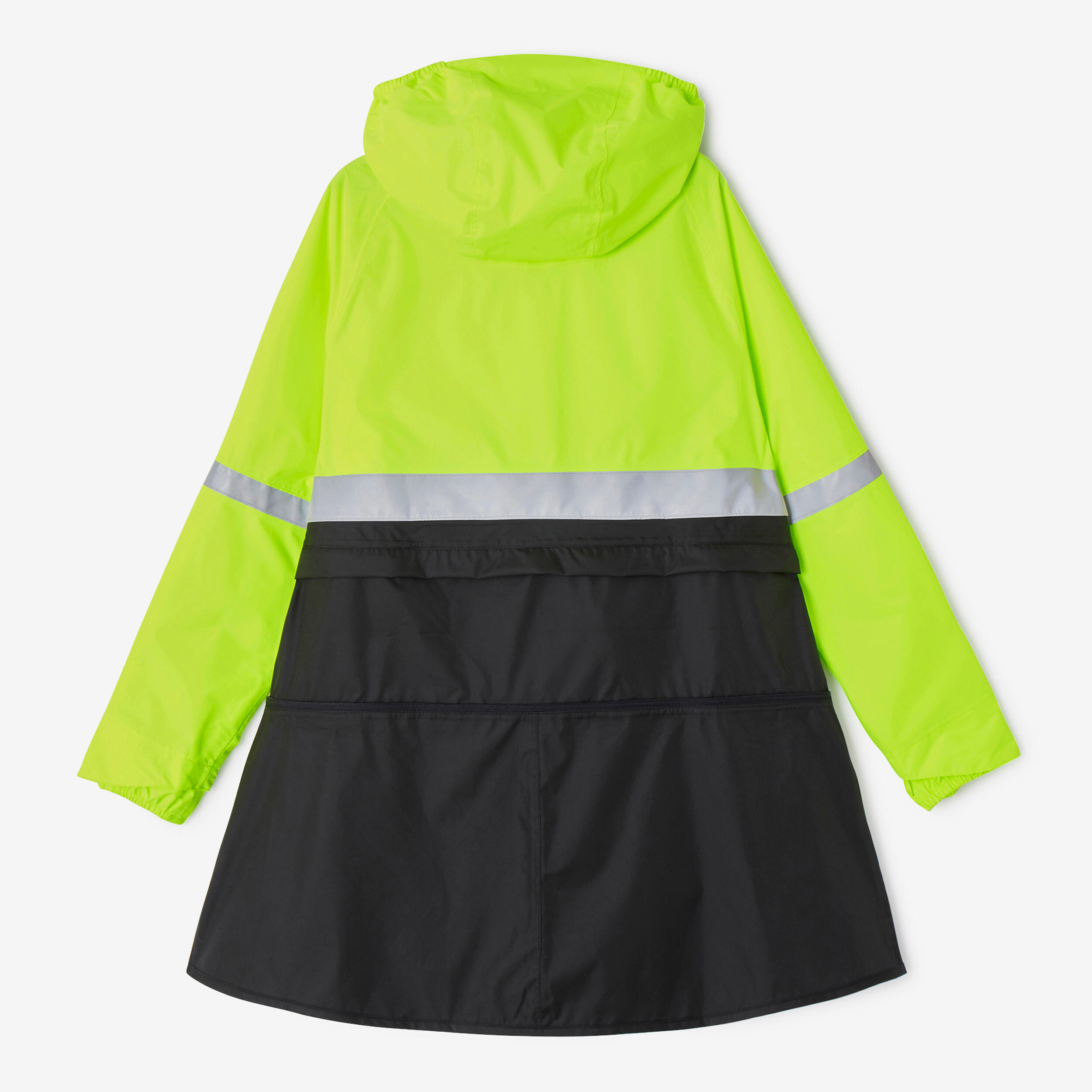 KIDS RAIN PONCHO DAY NIGHT VISIBILITY - BLACK NEON YELLOW 3/8