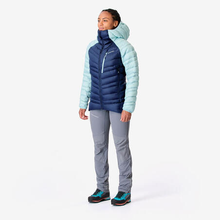 Пуховик жіночий для альпінізму темно-синій/блакитний