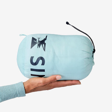 Пуховик жіночий для альпінізму темно-синій/блакитний