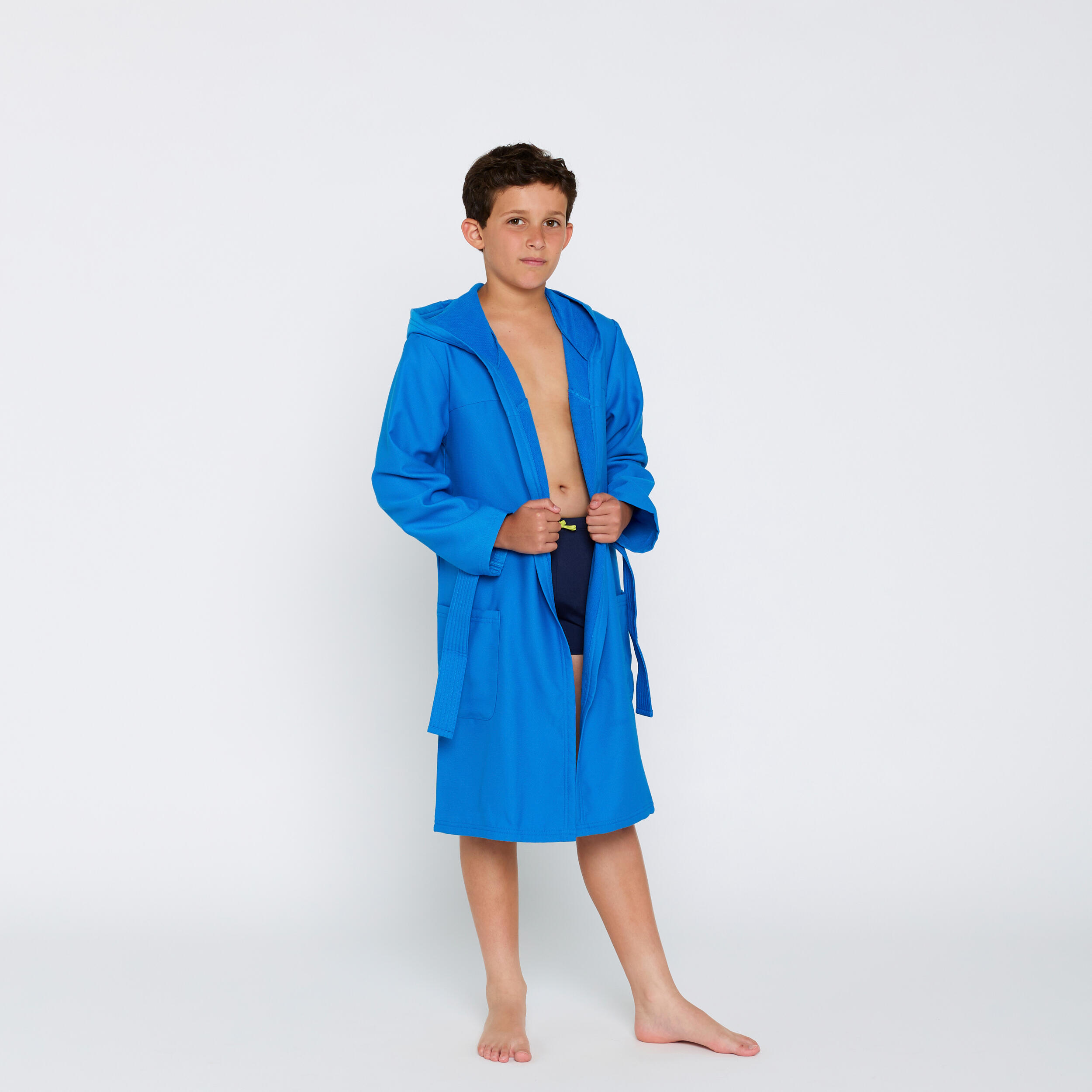 Light blue microfiber hooded compact children's bathrobe