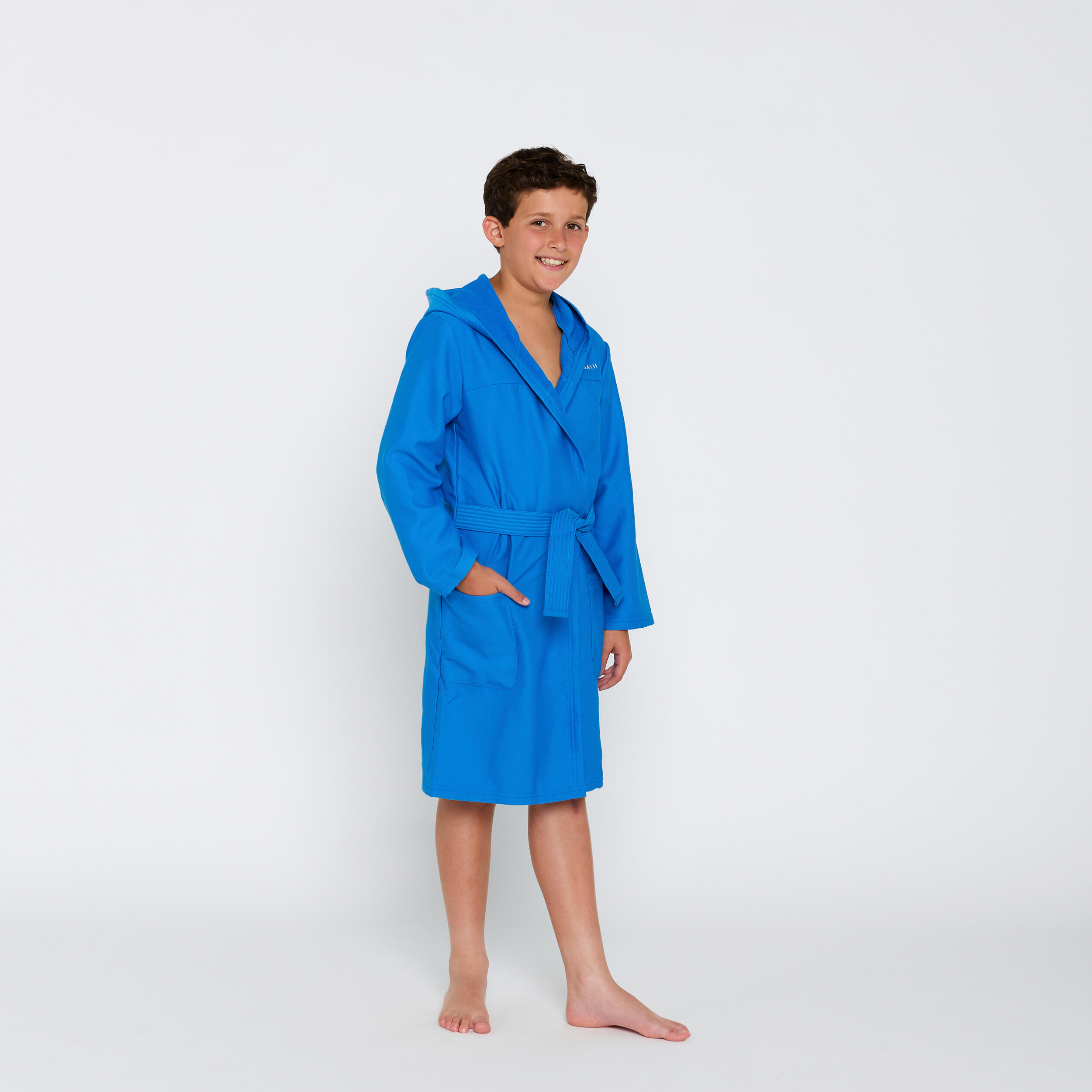 Peignoir de bain compact enfant a capuche en microfibre bleu clair Decathlon