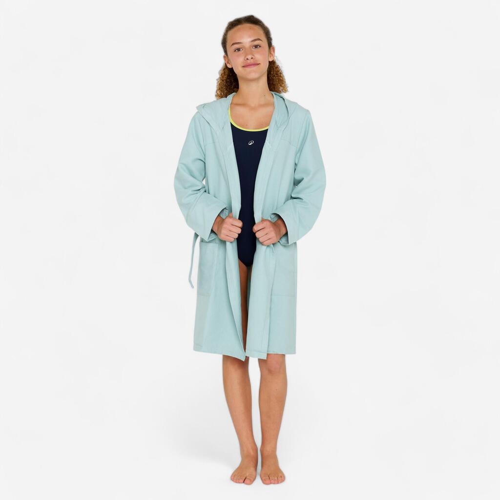 Light green microfibre compact hooded bathrobe for kids