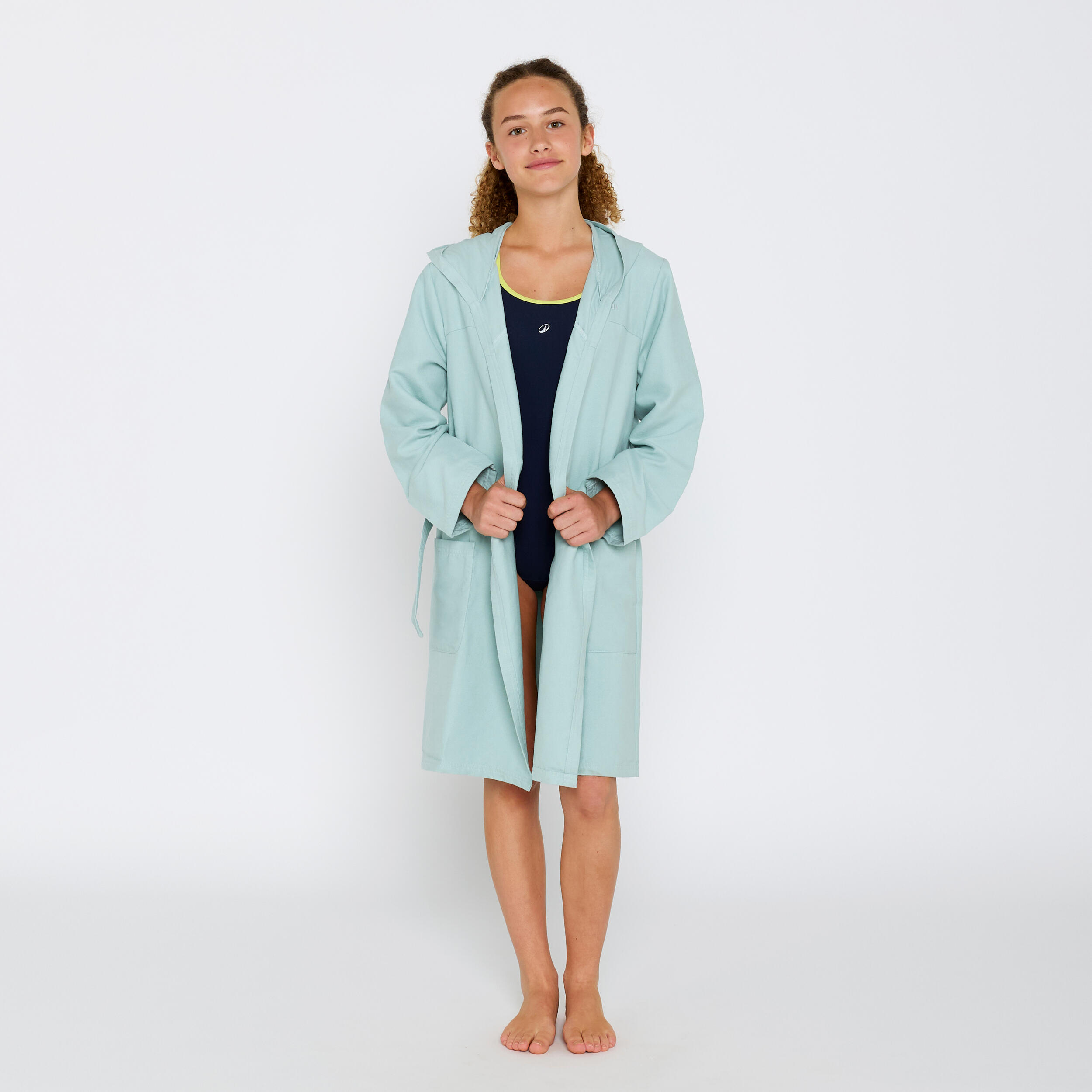 Light green microfiber hooded compact children's bathrobe