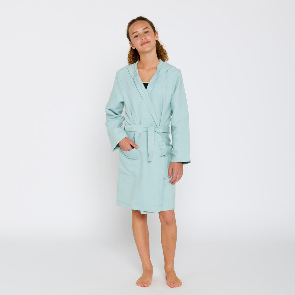 Light green microfibre compact hooded bathrobe for kids