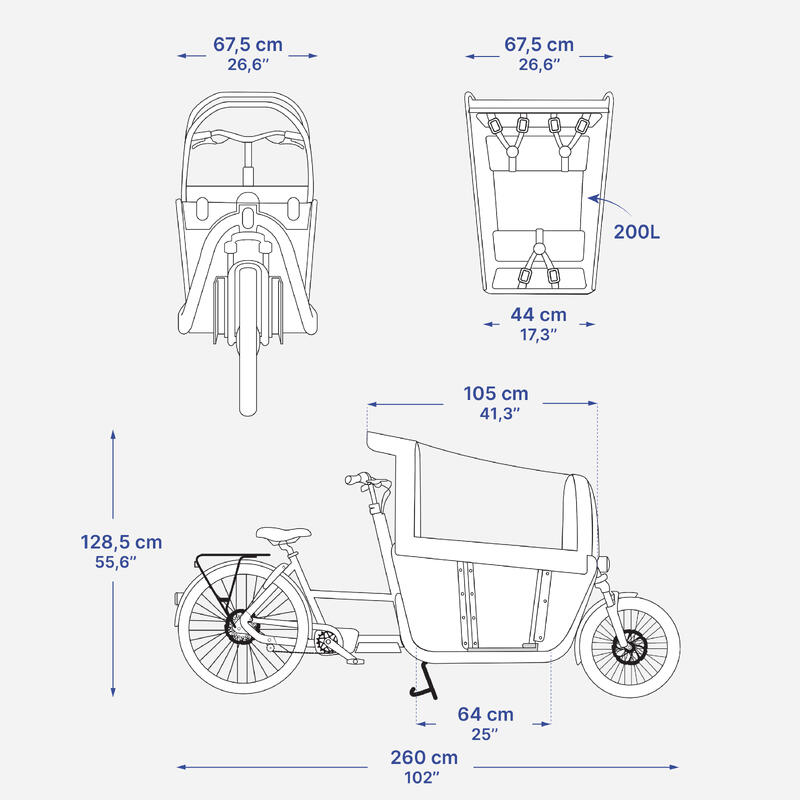 BICICLETA ELÉTRICA DE CARGA COM CAPOTA FAMÍLIA F900E CINZENTO TOUPEIRA