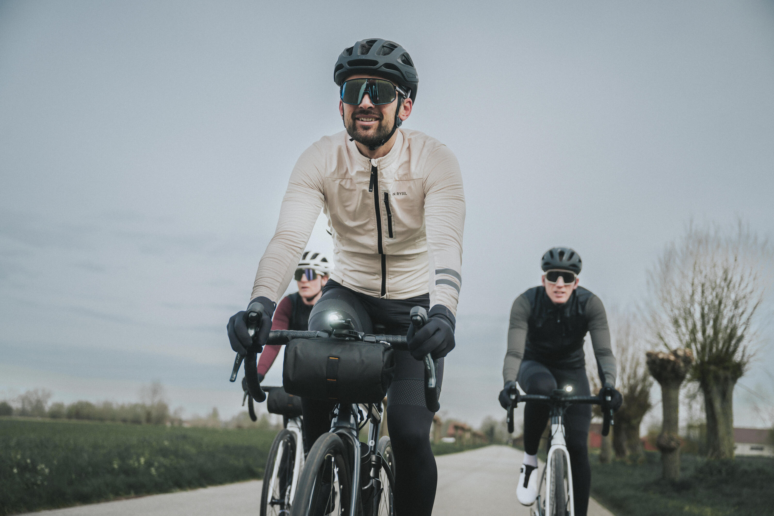 Maillot de vélo de route manches longues mi-saison homme, EDR beige 9/11