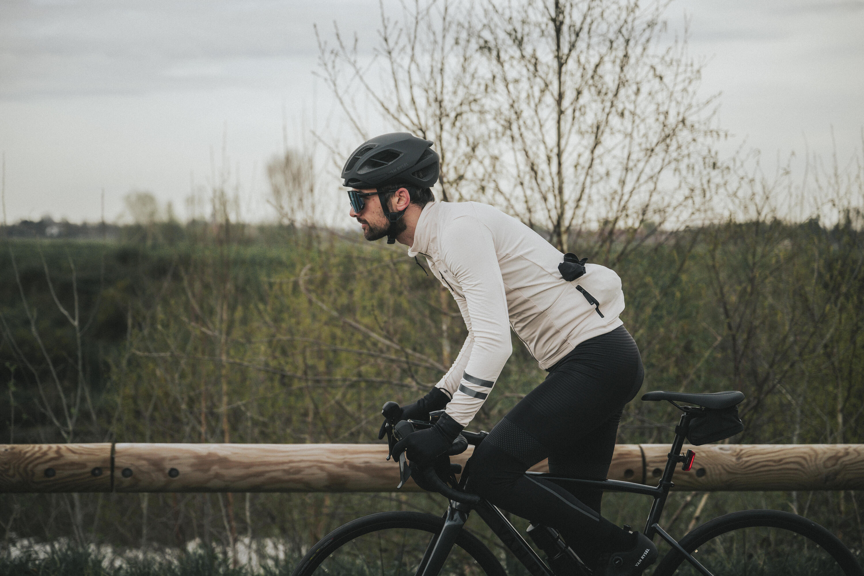 Maillot de vélo de route manches longues mi-saison homme, EDR beige 8/11