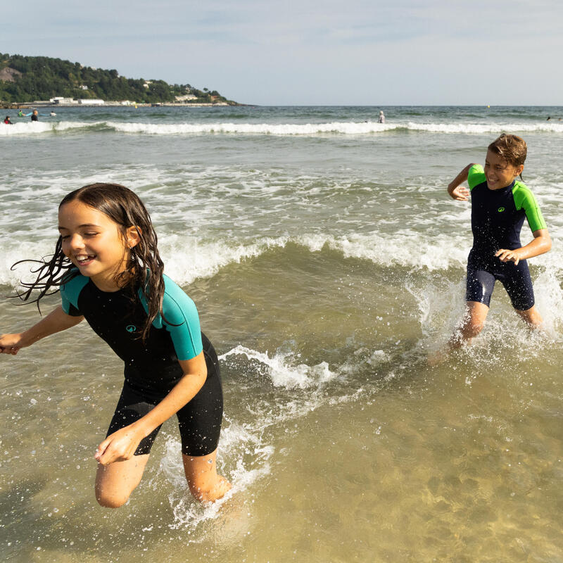 Shorty voor surfen kinderen Yulex100 1,5 mm zwart/turquoise